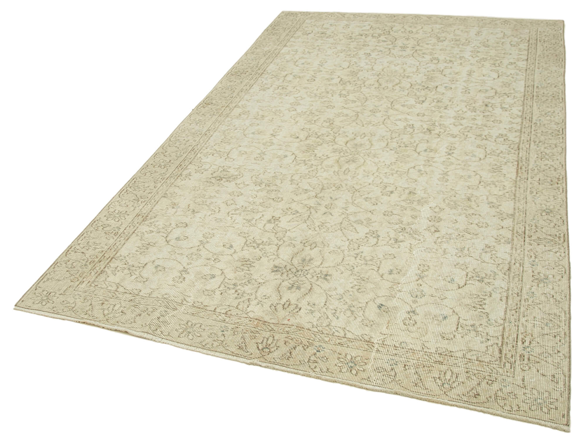 Handmade Vintage Area Rug - Beige Wool Carpet 5'5'' x 9'0'' | Durable Cotton Weave