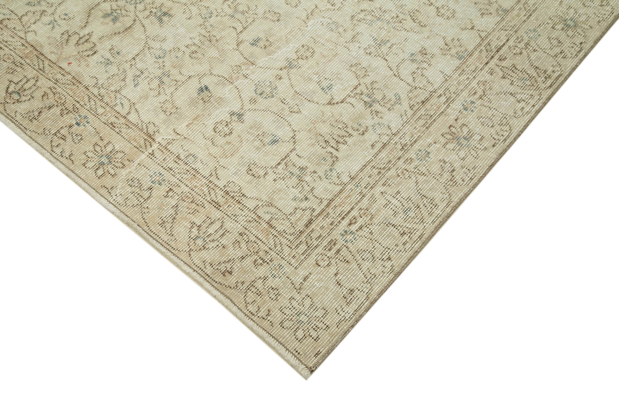 Handmade Vintage Area Rug - Beige Wool Carpet 5'5'' x 9'0'' | Durable Cotton Weave