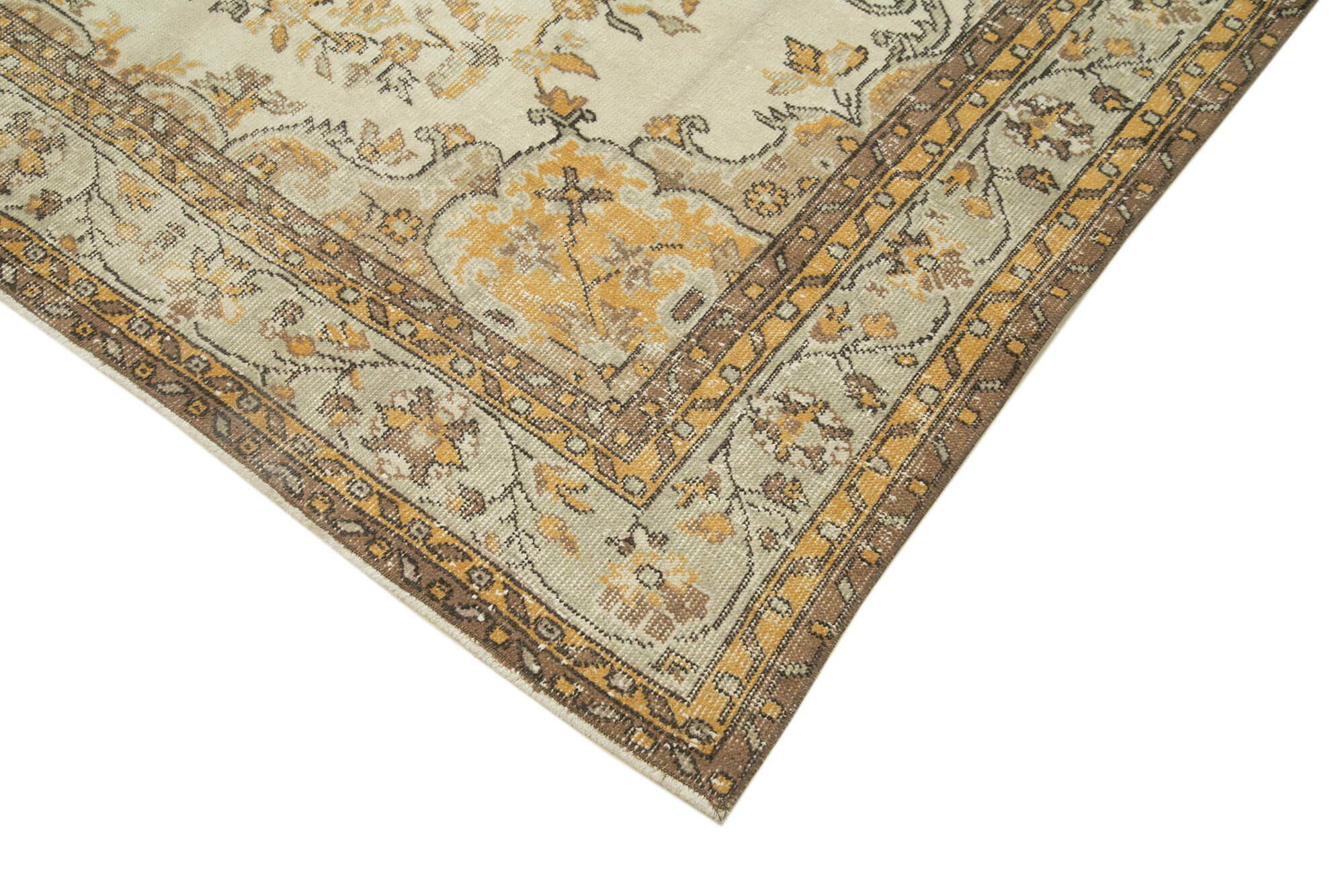 Handmade Vintage Area Rug - Beige Wool Carpet 6'x9'7'' | Turkish Hand Knotted Cotton