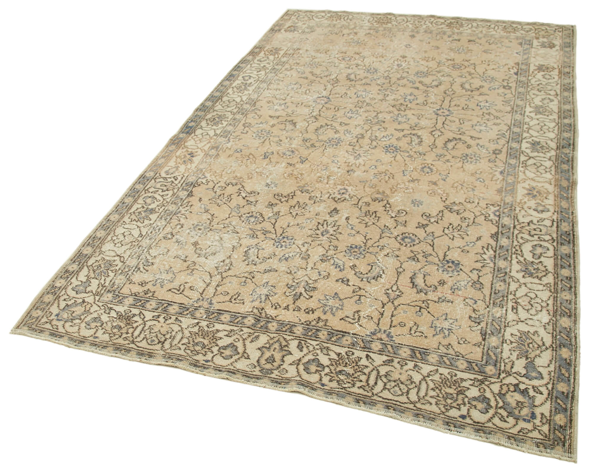 Handmade Wool Area Rug – Vintage Cotton Rug, Beige Area Carpet 5'1''x8'5''