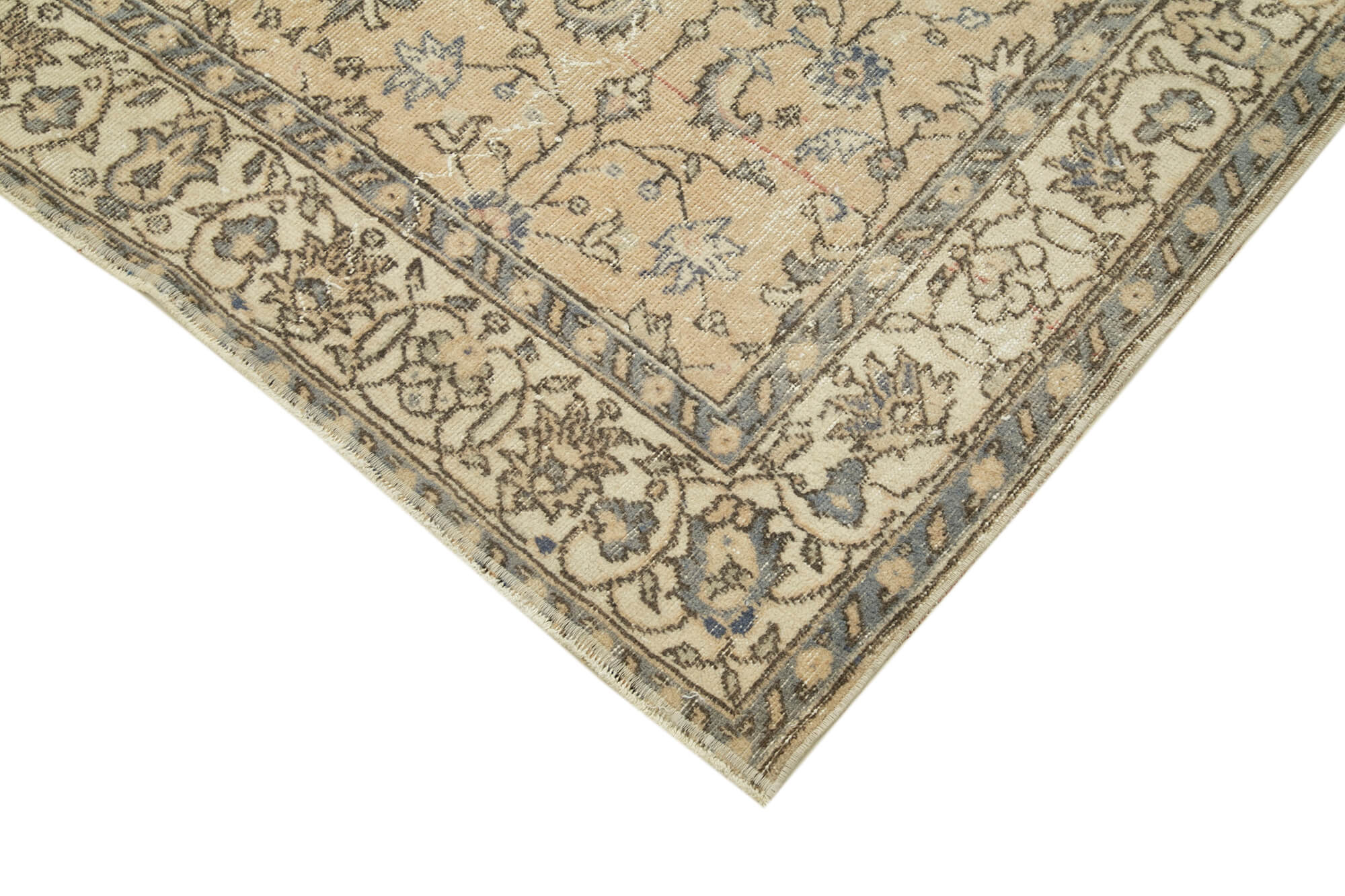 Handmade Wool Area Rug – Vintage Cotton Rug, Beige Area Carpet 5'1''x8'5''