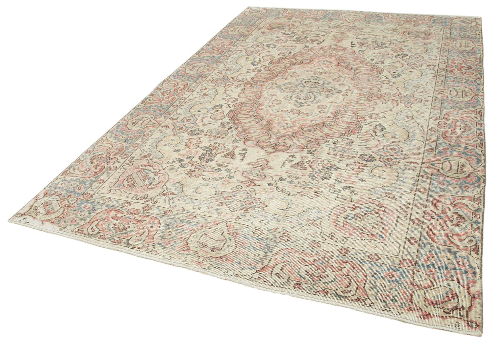 Handmade Wool Area Rug – Vintage Cotton Rug 6'4''x9'9'' Beige Soft Carpet