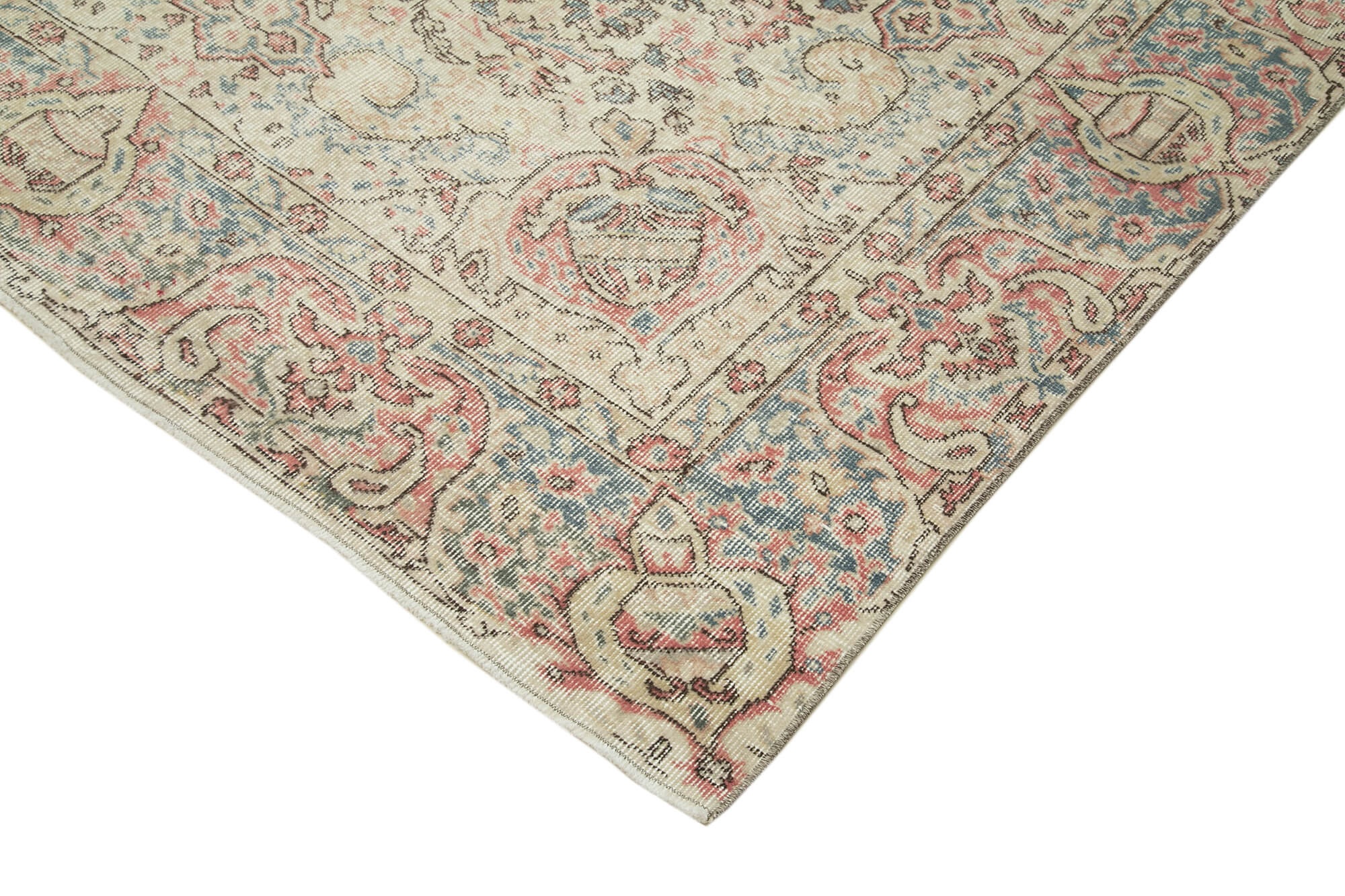 Handmade Wool Area Rug – Vintage Cotton Rug 6'4''x9'9'' Beige Soft Carpet