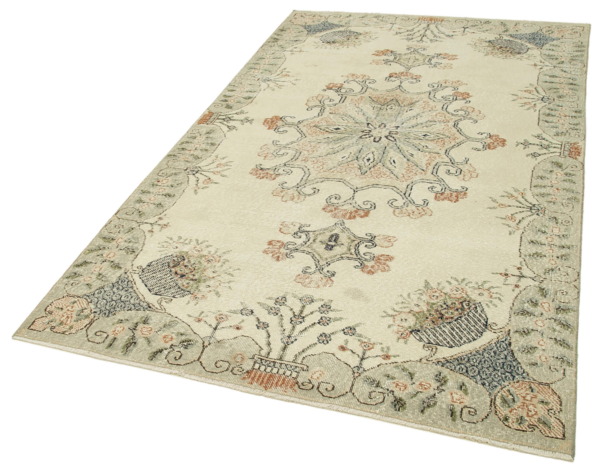 Handmade Vintage Area Rug – Beige Wool Carpet, Soft Cotton Floor Rug 5'0''x8'8''