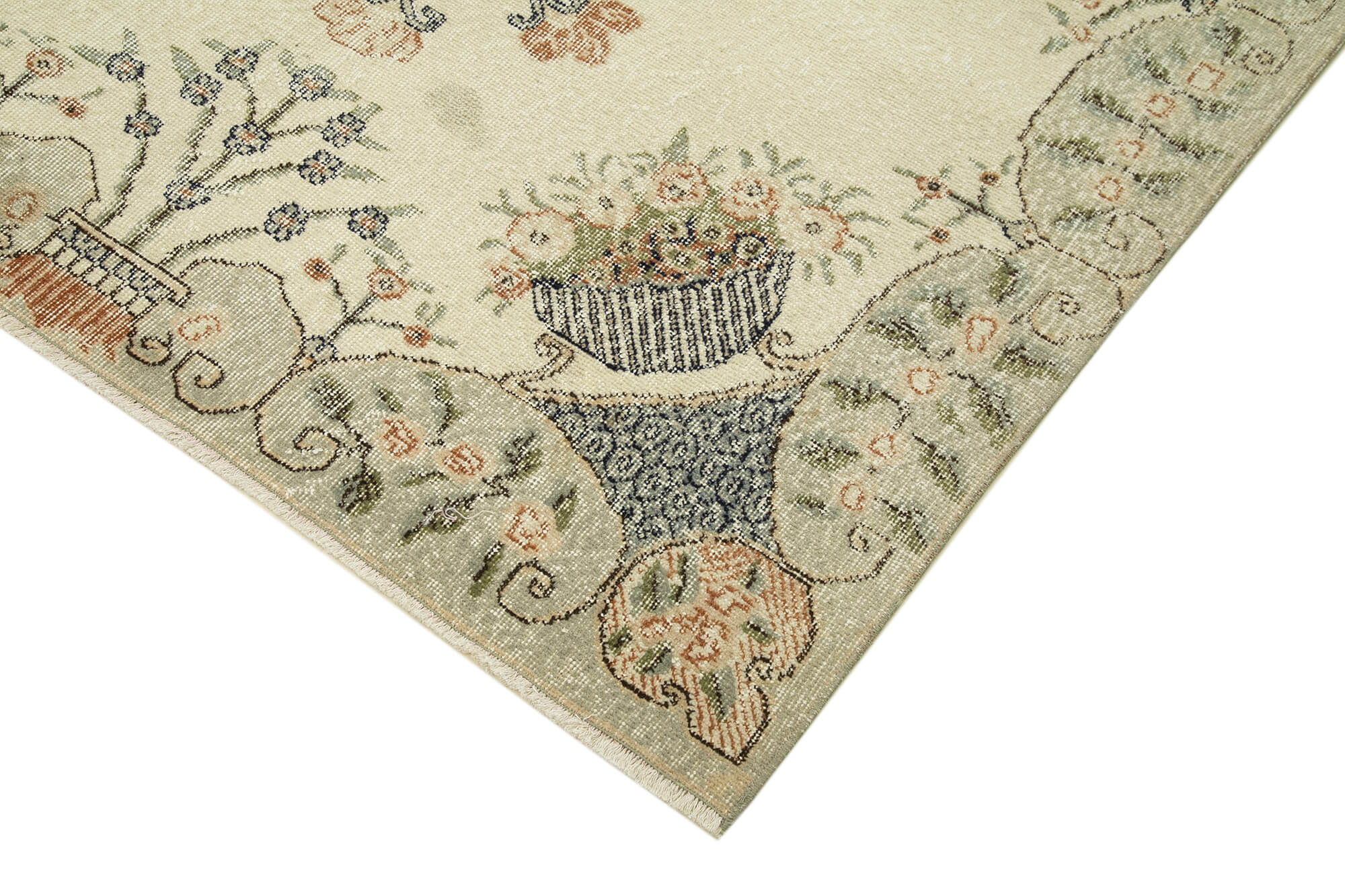 Handmade Vintage Area Rug – Beige Wool Carpet, Soft Cotton Floor Rug 5'0''x8'8''