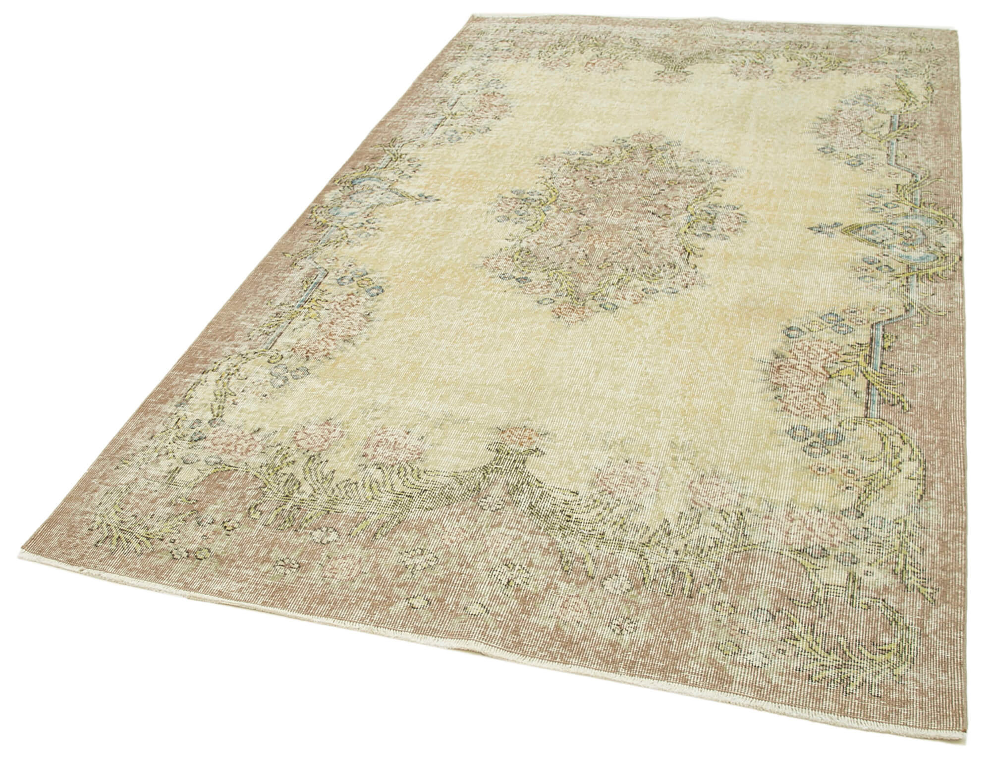 Handmade Wool Area Rug – Vintage Cotton Rug 5'2'' x 9'0'' Beige Carpet