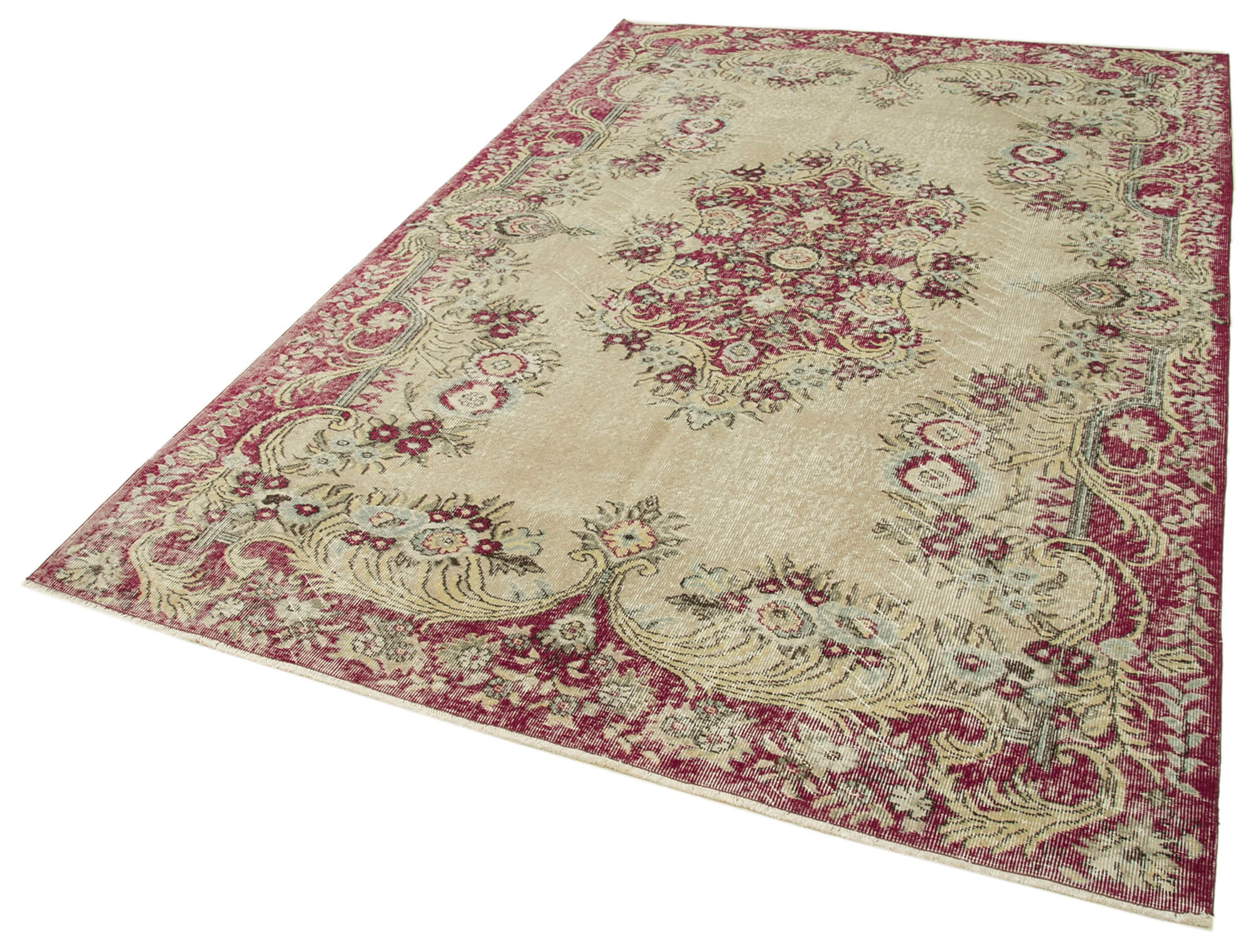 Handmade Vintage Area Rug – Red Vintage Carpet, Turkish Hand Knotted Wool Cotton 6'x9'6''