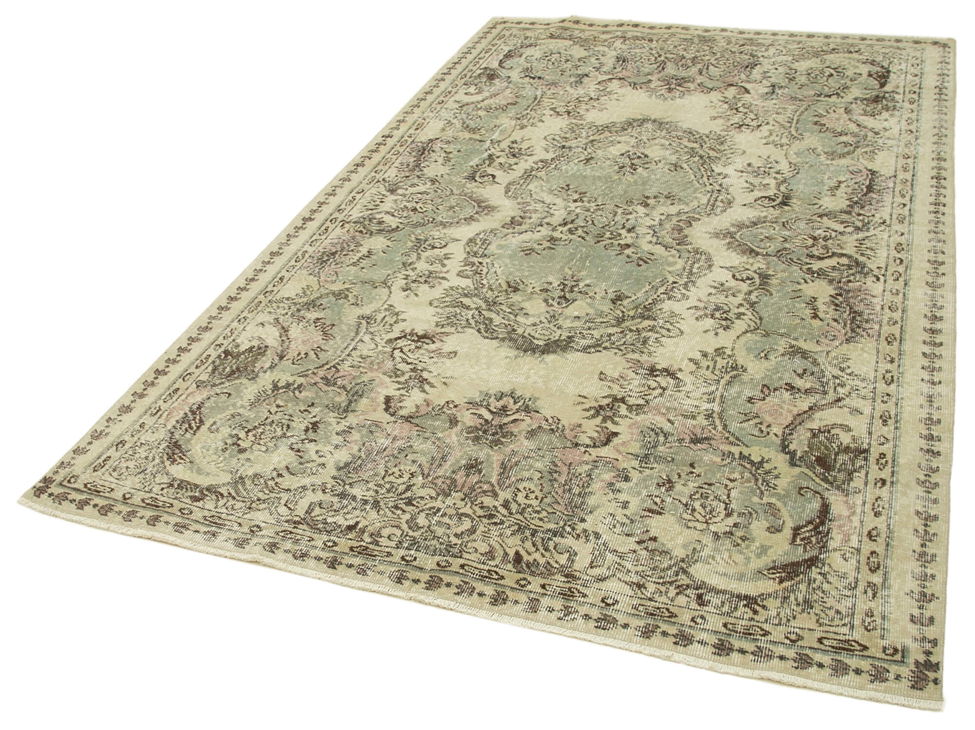 Handmade Vintage Area Rug – Beige Wool Carpet, Soft Cotton Wool Blend 5'5''x8'8''