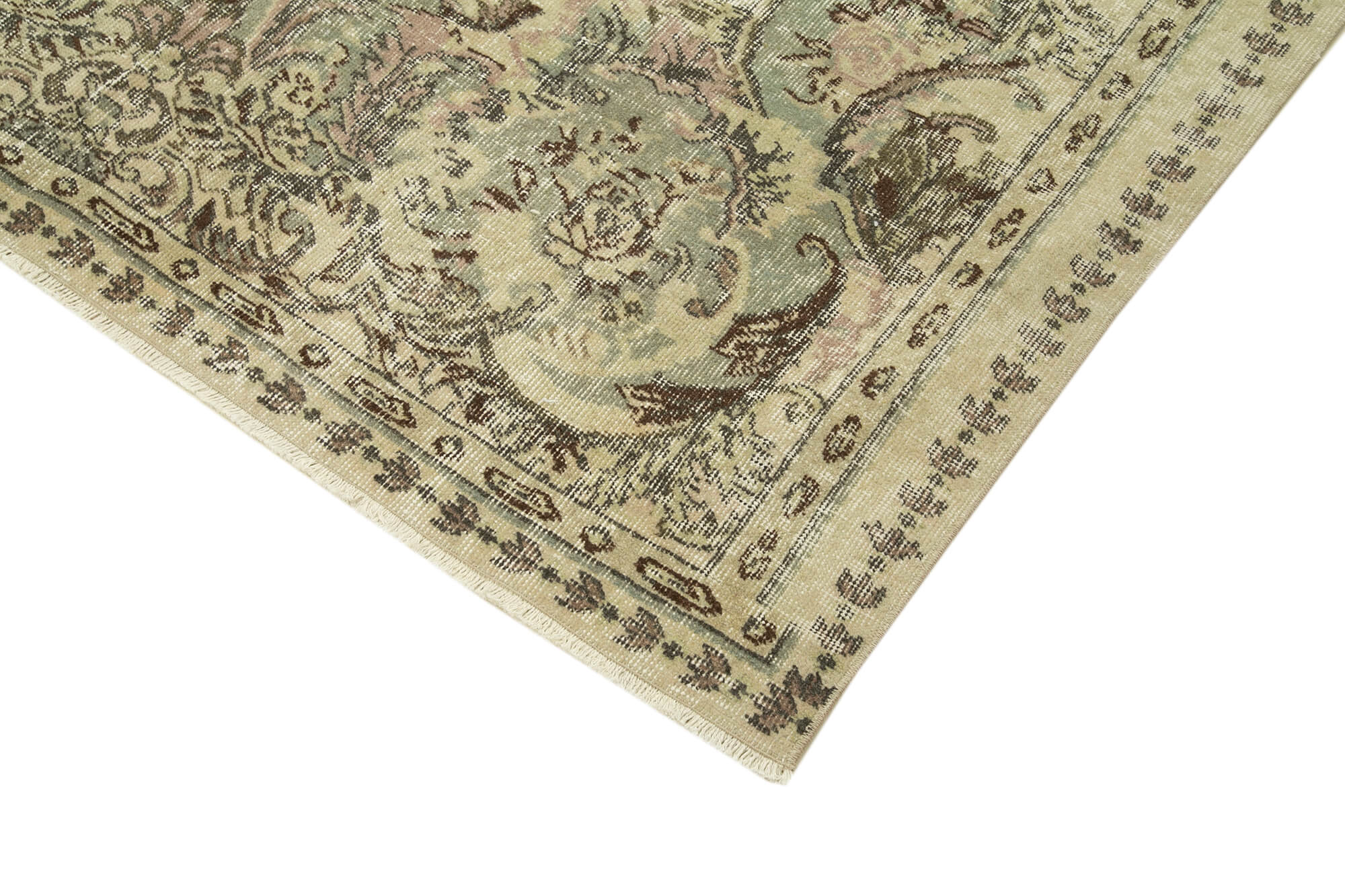 Handmade Vintage Area Rug – Beige Wool Carpet, Soft Cotton Wool Blend 5'5''x8'8''