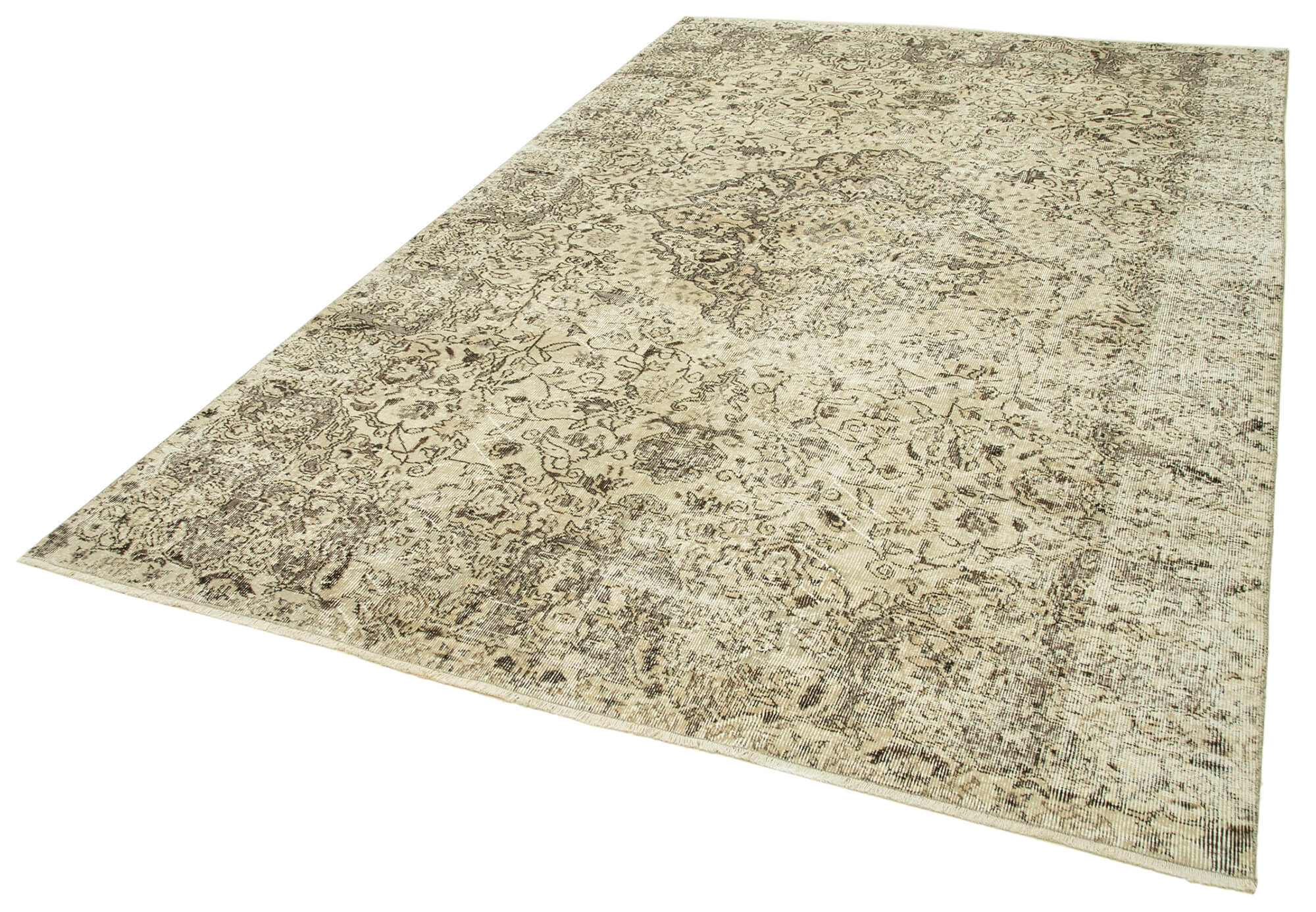 Vintage Handmade Area Rug – Beige Cotton Wool Carpet 6x10, Durable Wool Rug