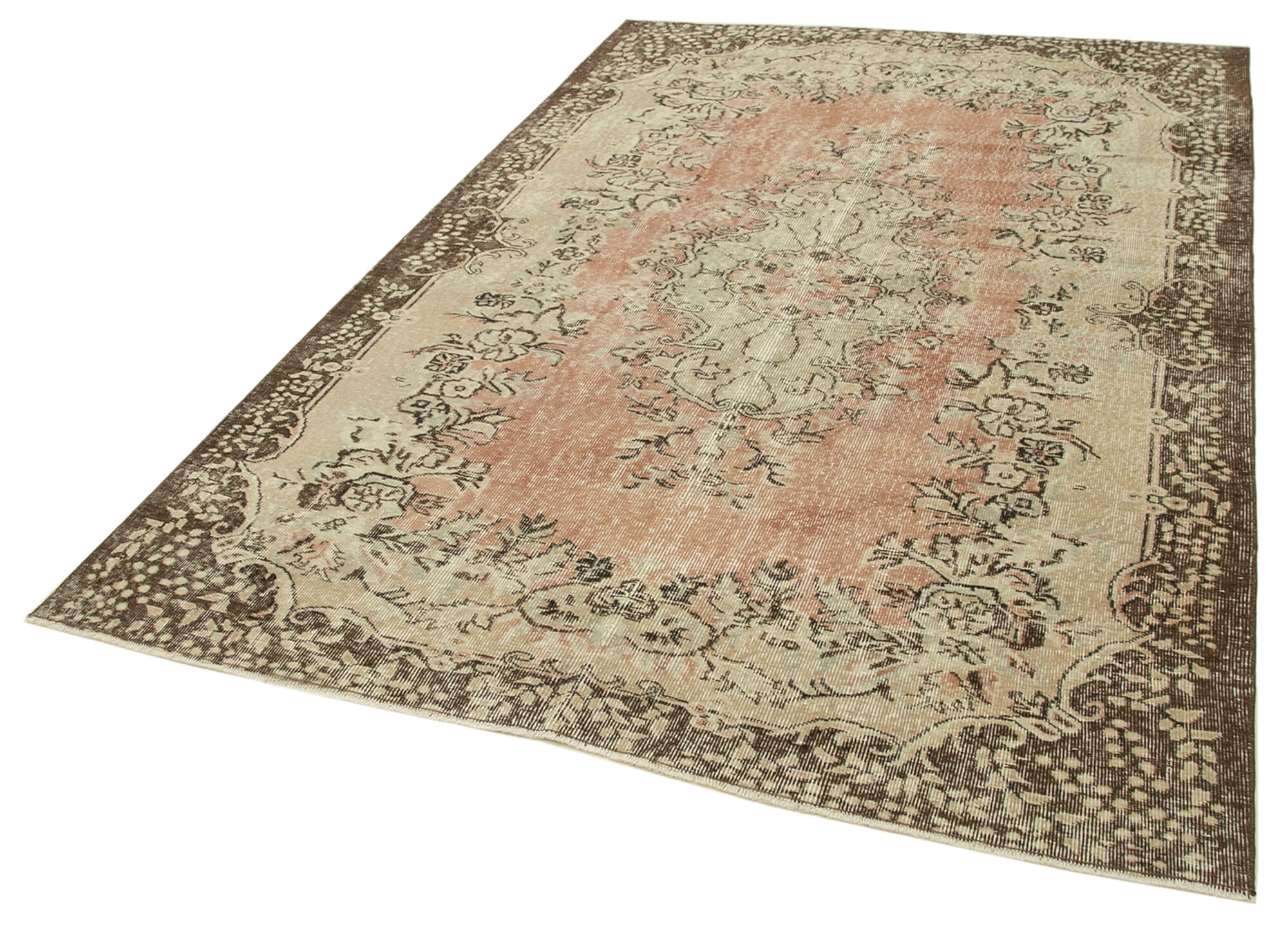 Handmade Vintage Area Rug – Beige Wool Carpet 5'8'' x 8'8'' | Durable Cotton Blend