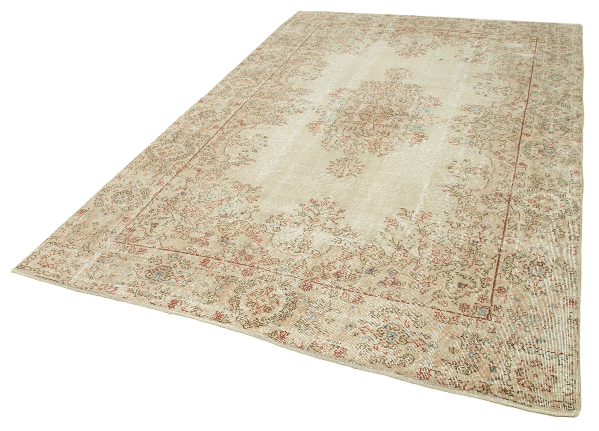 Handmade Wool Area Rug – Vintage Beige Cotton Wool Rug 6'2''x9'7'' Classic Carpet