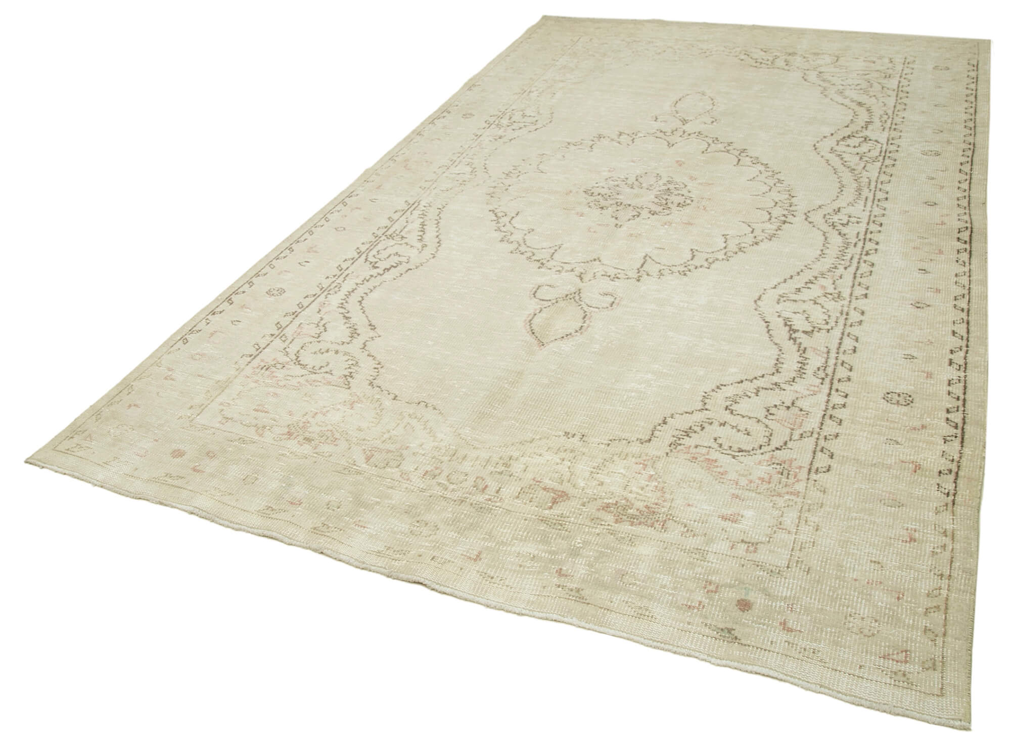 Handmade Vintage Area Rug – Beige Wool Carpet 6'0'' x 10'4'' | Durable Cotton Weave