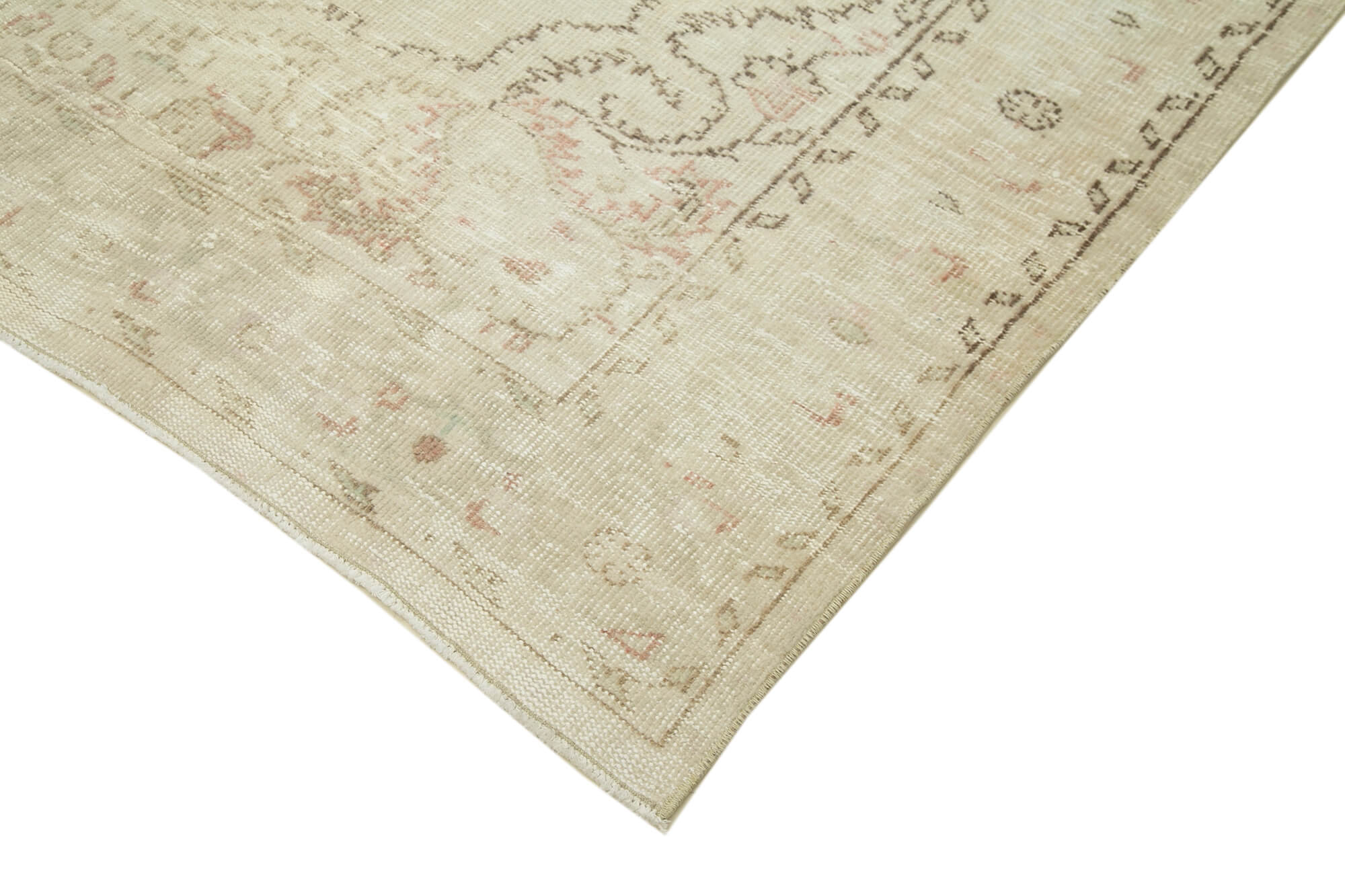 Handmade Vintage Area Rug – Beige Wool Carpet 6'0'' x 10'4'' | Durable Cotton Weave
