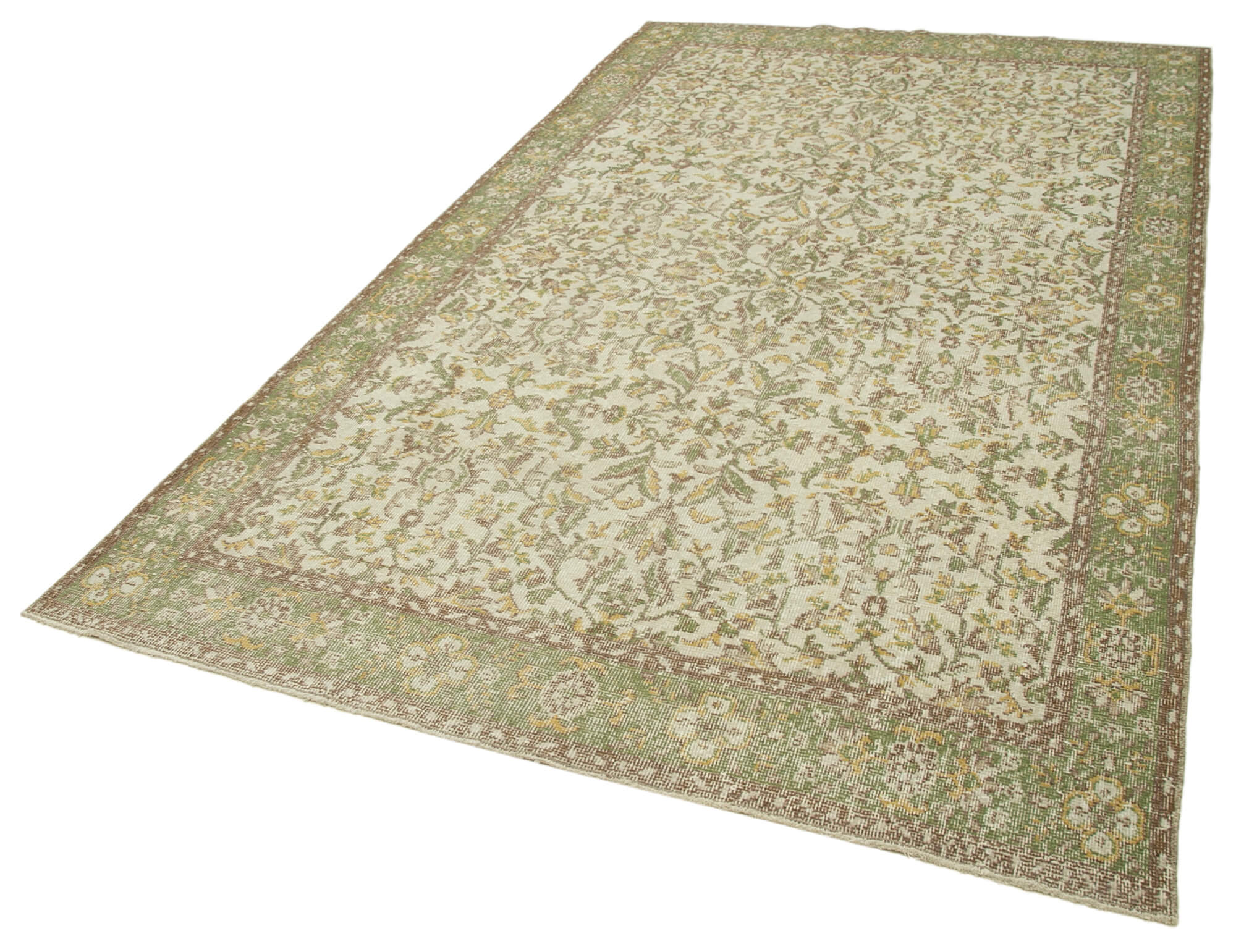 Handmade Wool Area Rug - Vintage Cotton Rug 5'9'' x 10'3'' Beige Carpet