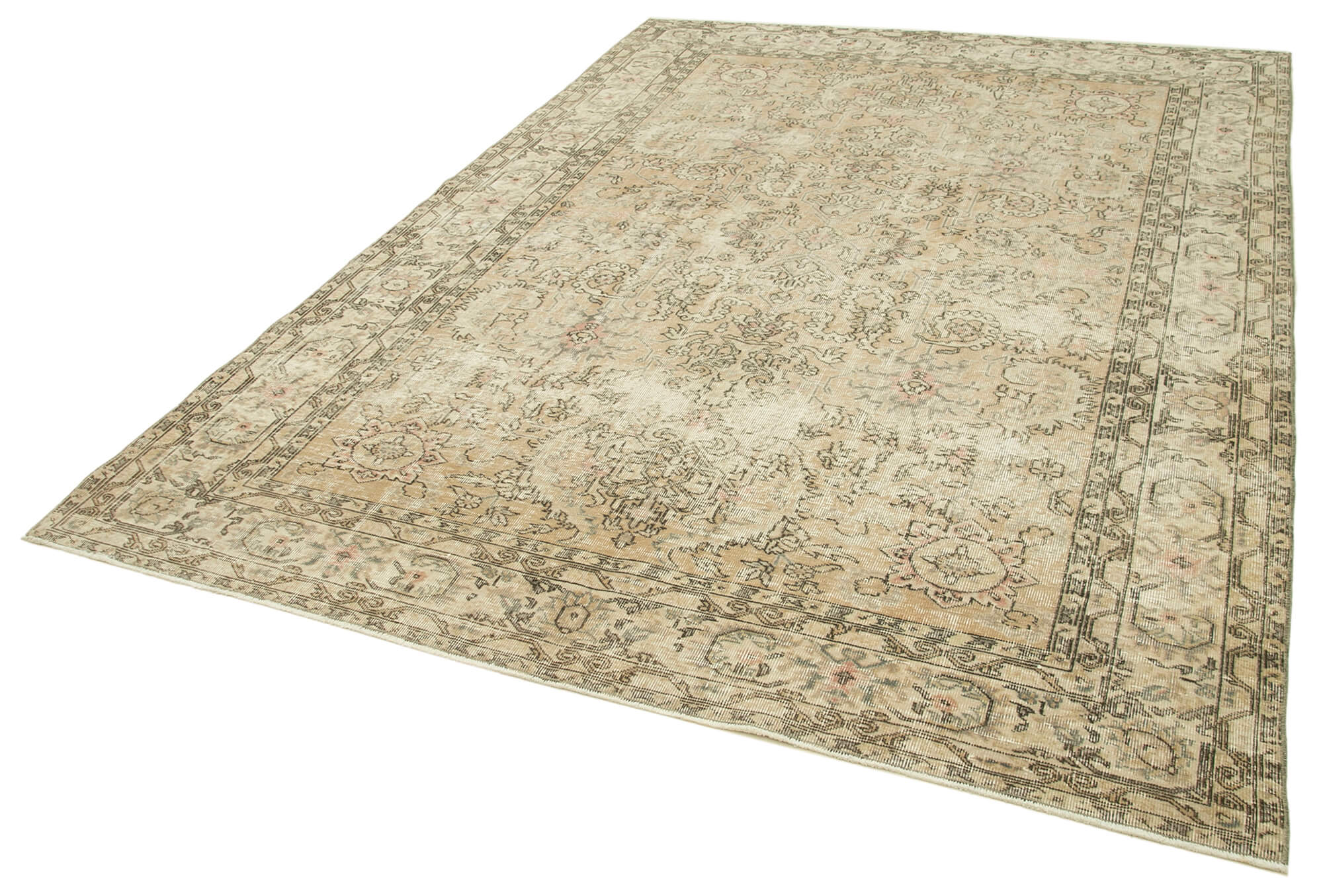 Handmade Wool Area Rug – Vintage Cotton Rug, Neutral Beige, Durable & Soft Texture