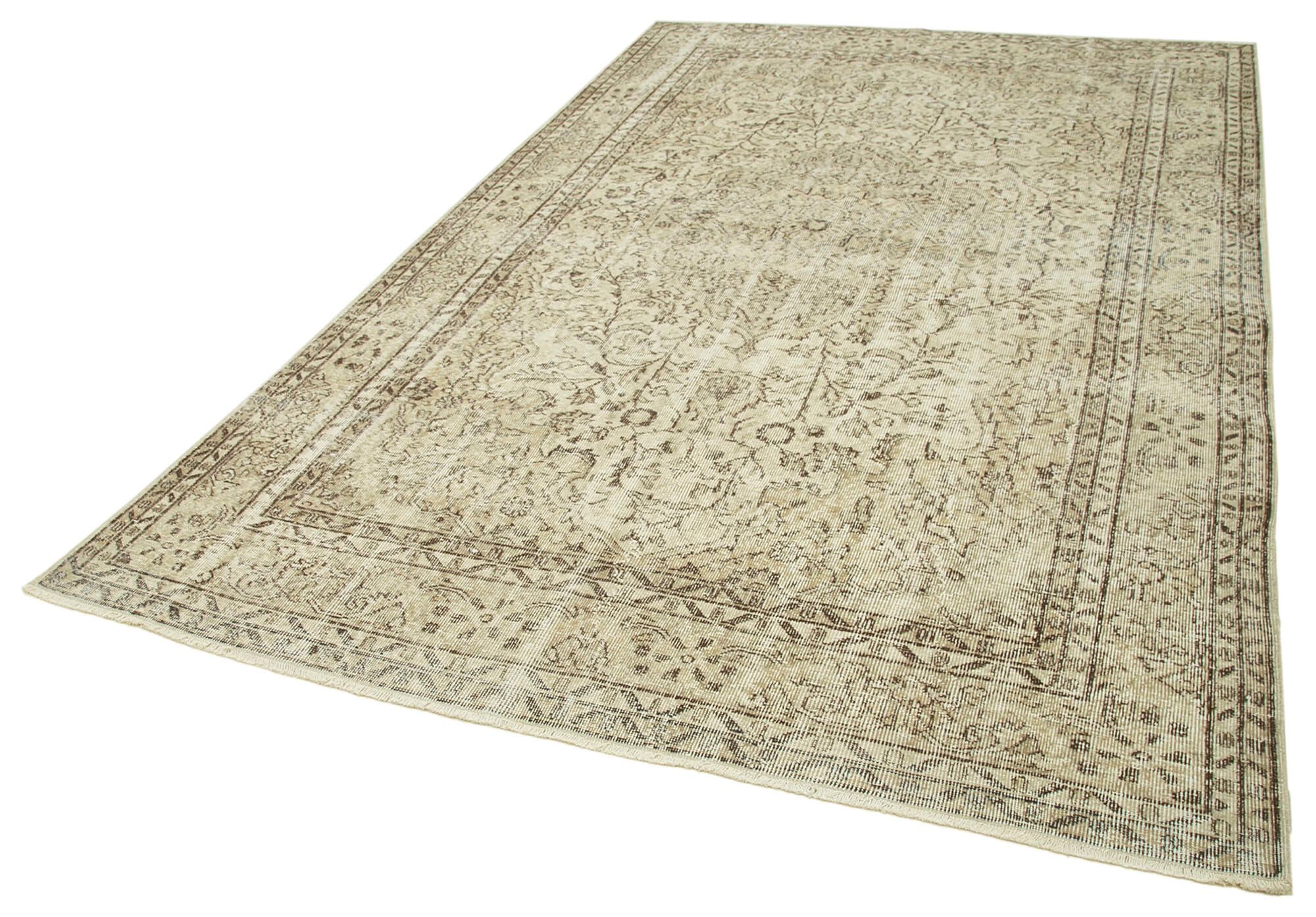 Handmade Wool Area Rug – Vintage Cotton Rug, Beige Neutral Color Carpet 6'5''x9'6''