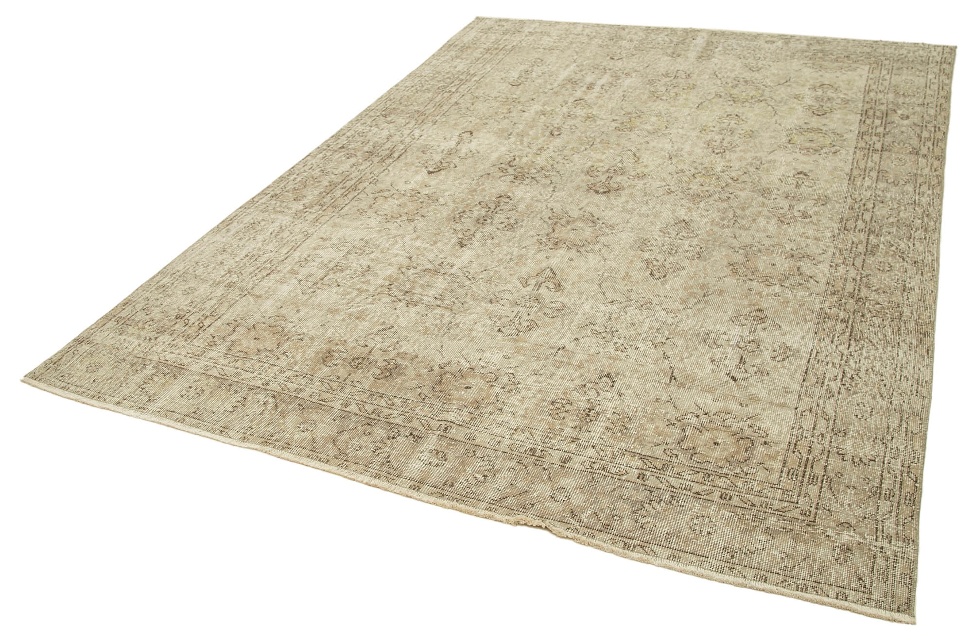 Handmade Wool Area Rug - Vintage Cotton Rug 6x9 Beige Living Room Carpet