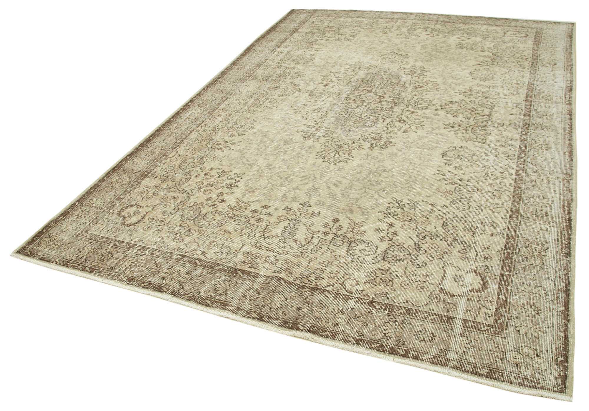 Handmade Wool Area Rug – Vintage Beige Cotton Wool Rug 6'8''x10'3'' | Durable Soft Weave