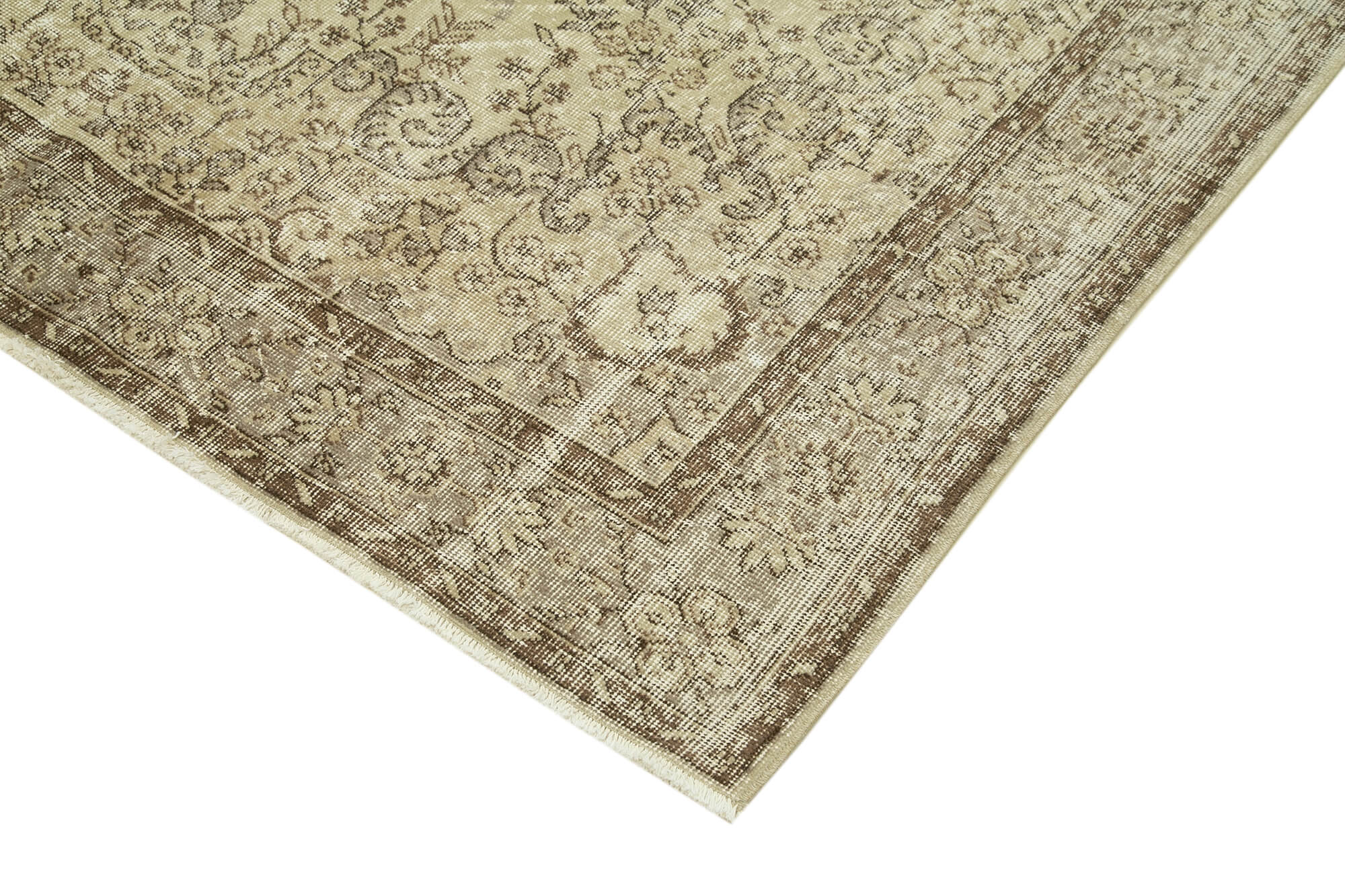 Handmade Wool Area Rug – Vintage Beige Cotton Wool Rug 6'8''x10'3'' | Durable Soft Weave