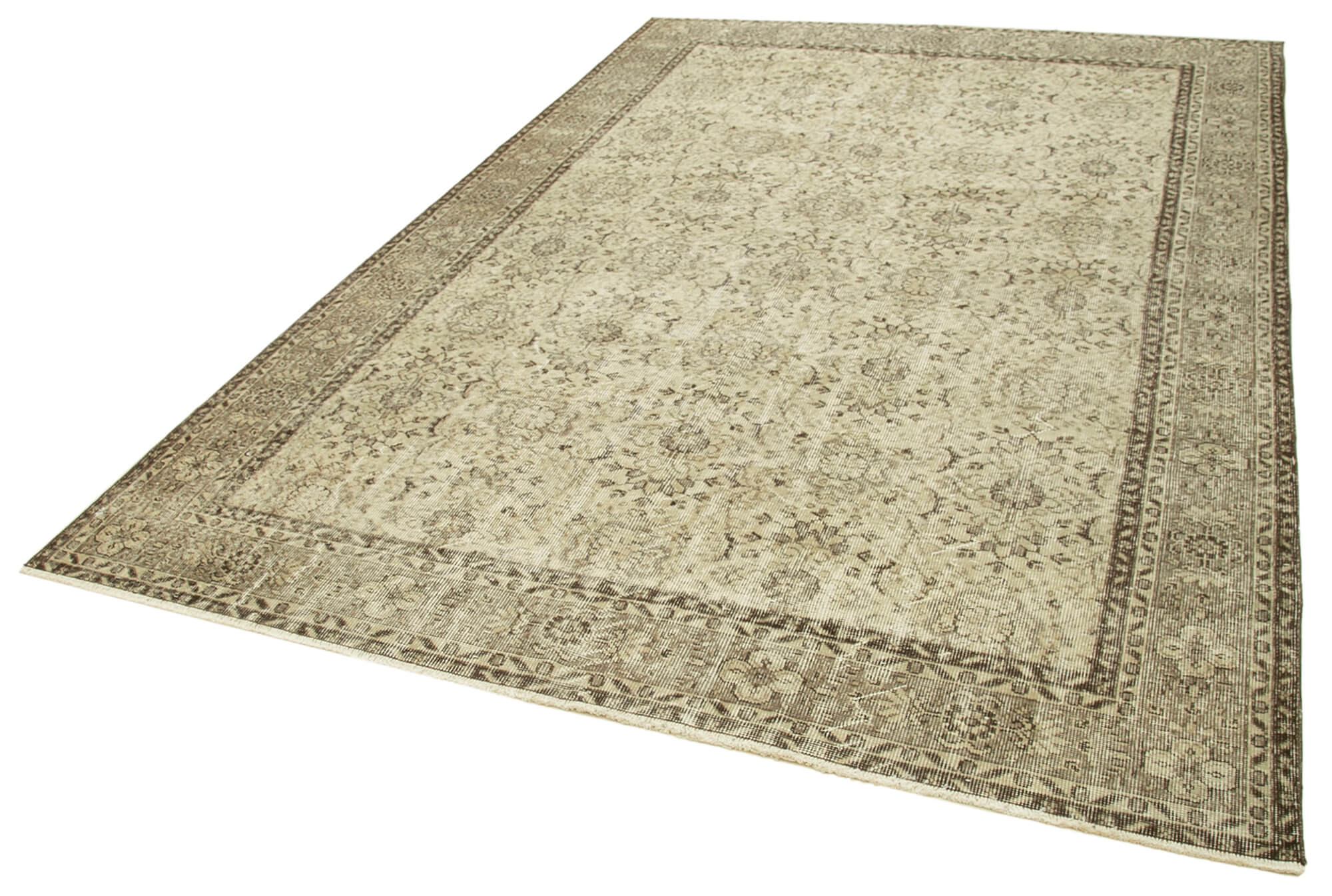 Handmade Vintage Area Rug - Neutral Beige Cotton Wool Turkish Hand Knotted Carpet 6'10''x9'11''