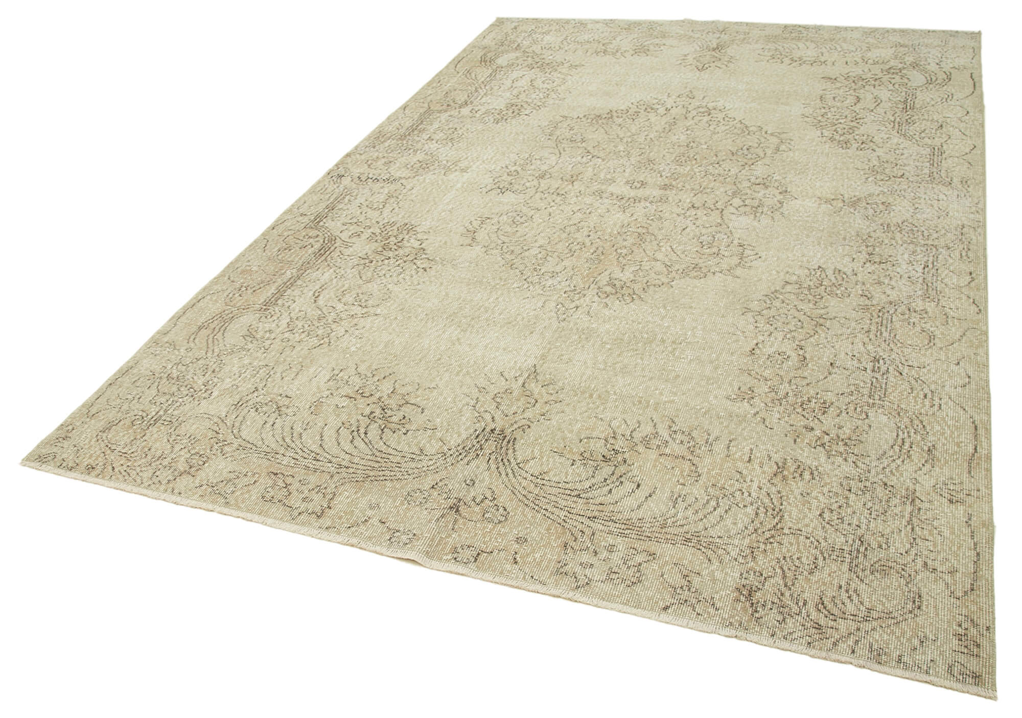 Vintage Wool Area Rug - Handmade Cotton Rug 6'6''x10'1'' | Beige Wool Carpet