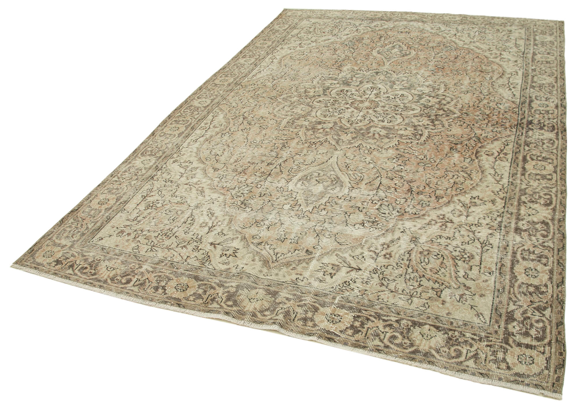 Handmade Vintage Area Rug - Neutral Beige Cotton Wool Rug 6'5'' x 9'10''