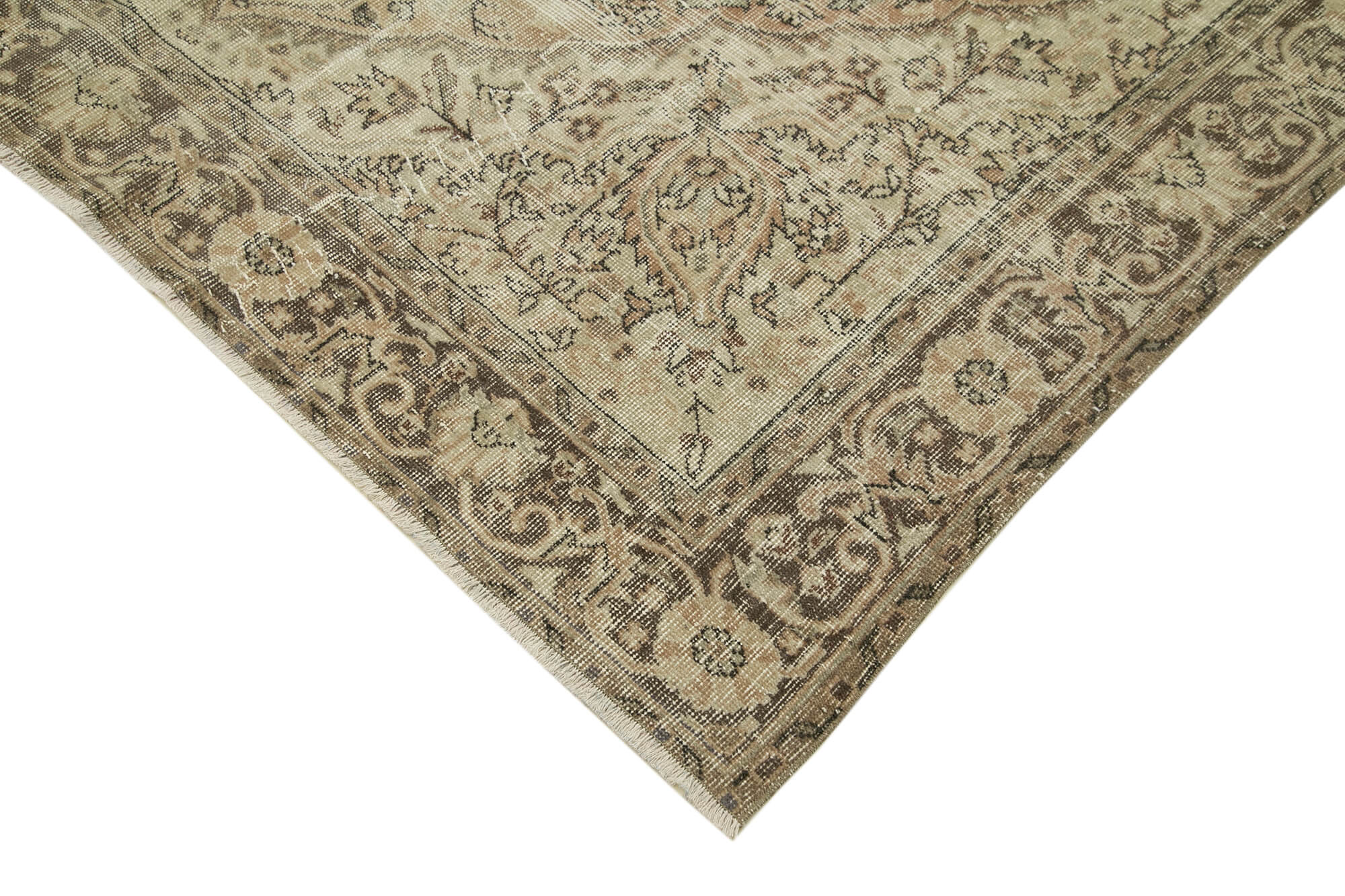 Handmade Vintage Area Rug - Neutral Beige Cotton Wool Rug 6'5'' x 9'10''