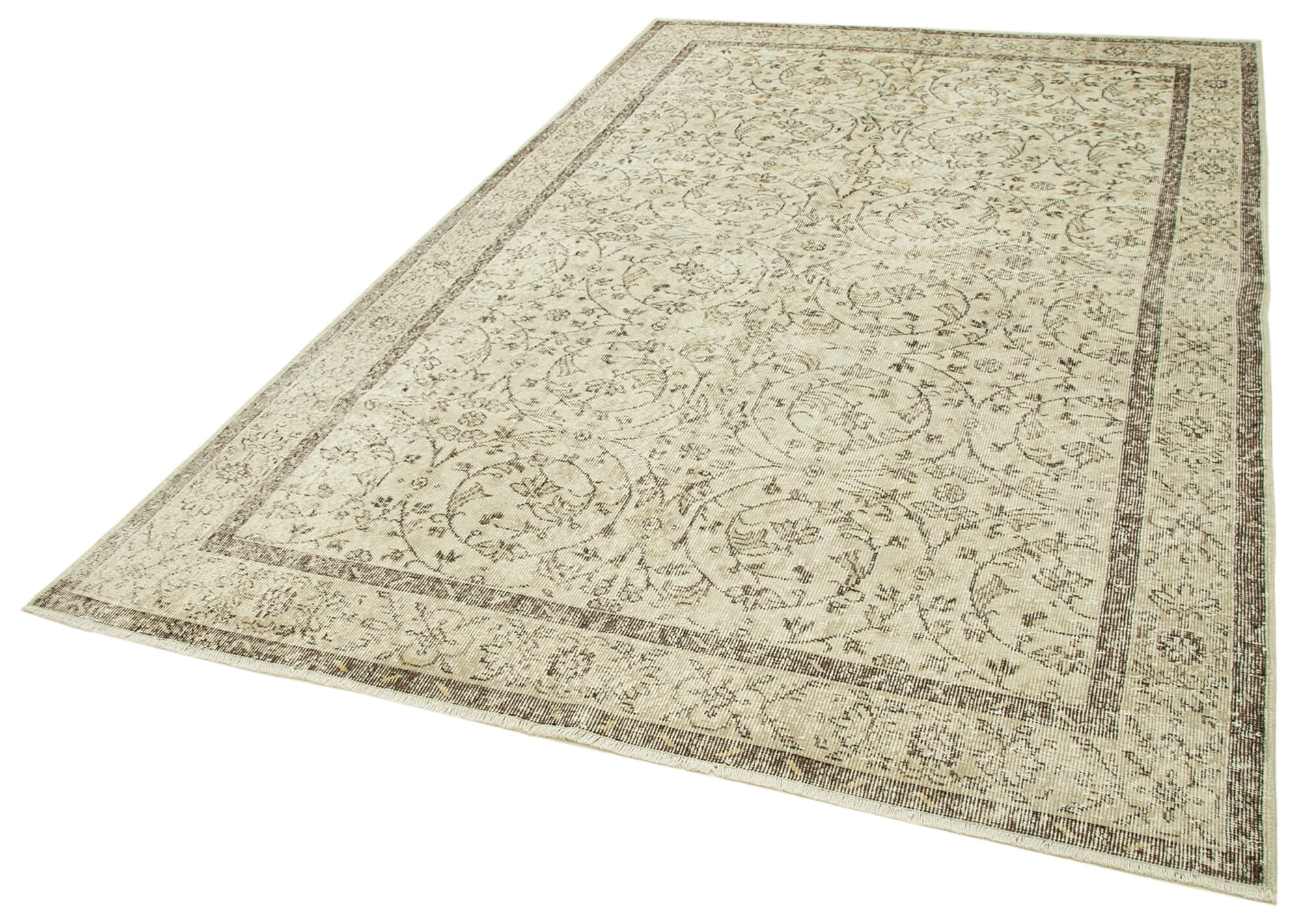 Handmade Wool Area Rug – Vintage Cotton Rug | Classic Beige Carpet 6'3''x9'8''
