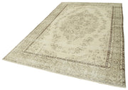 Handmade Vintage Area Rug – Beige Wool Carpet with Durable Cotton Weave 6'3''x9'10''