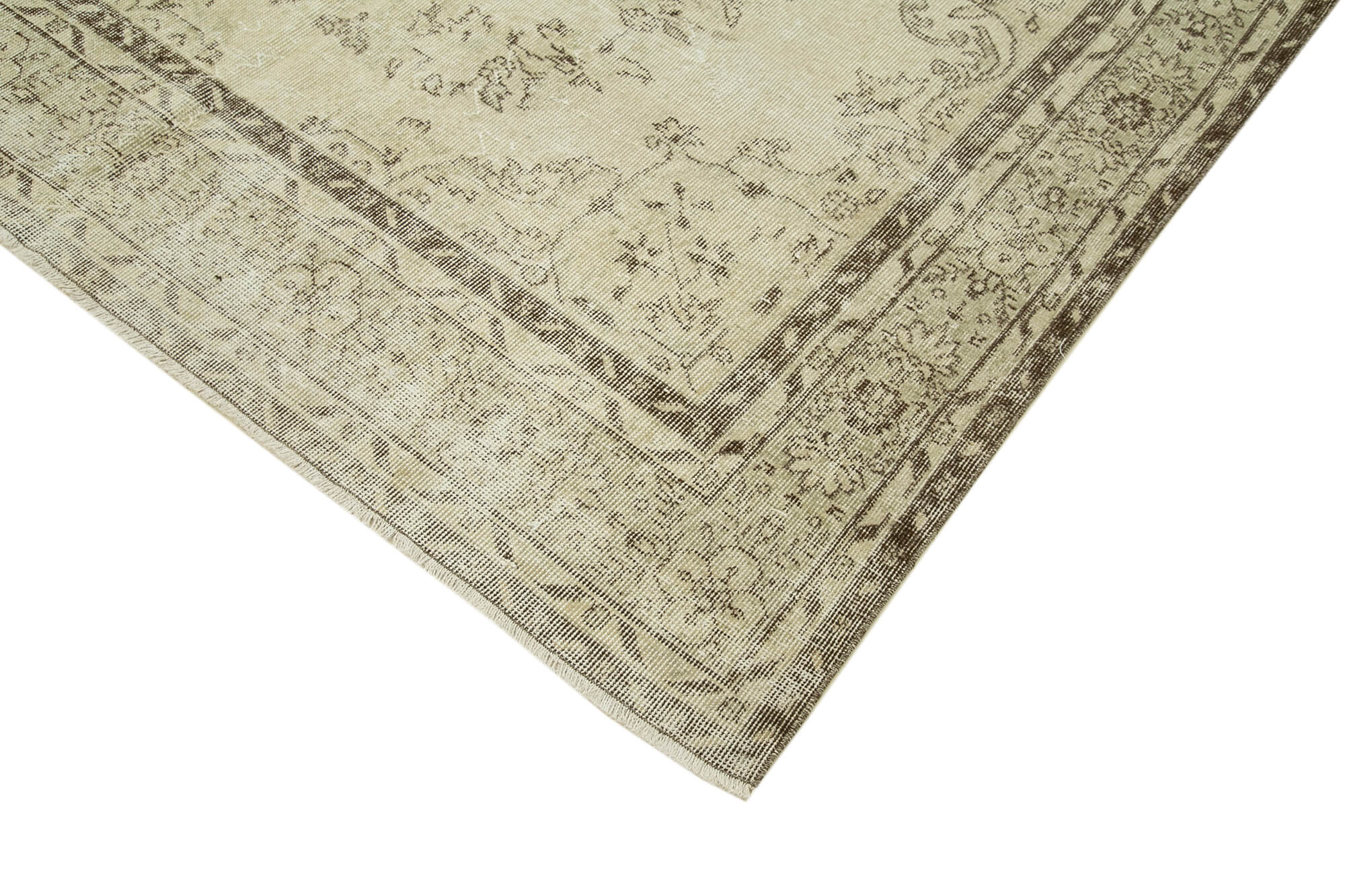 Handmade Vintage Area Rug – Beige Wool Carpet with Durable Cotton Weave 6'3''x9'10''