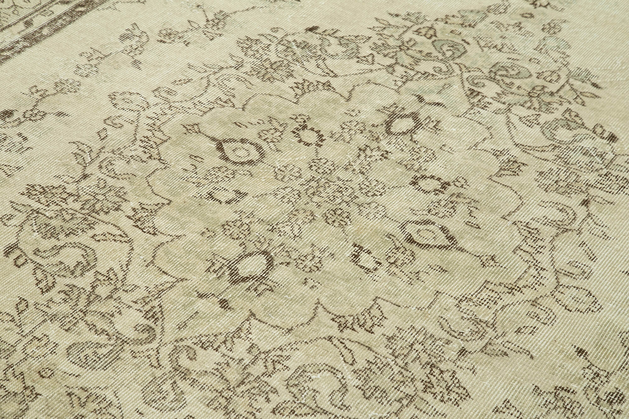 Handmade Vintage Area Rug – Beige Wool Carpet with Durable Cotton Weave 6'3''x9'10''