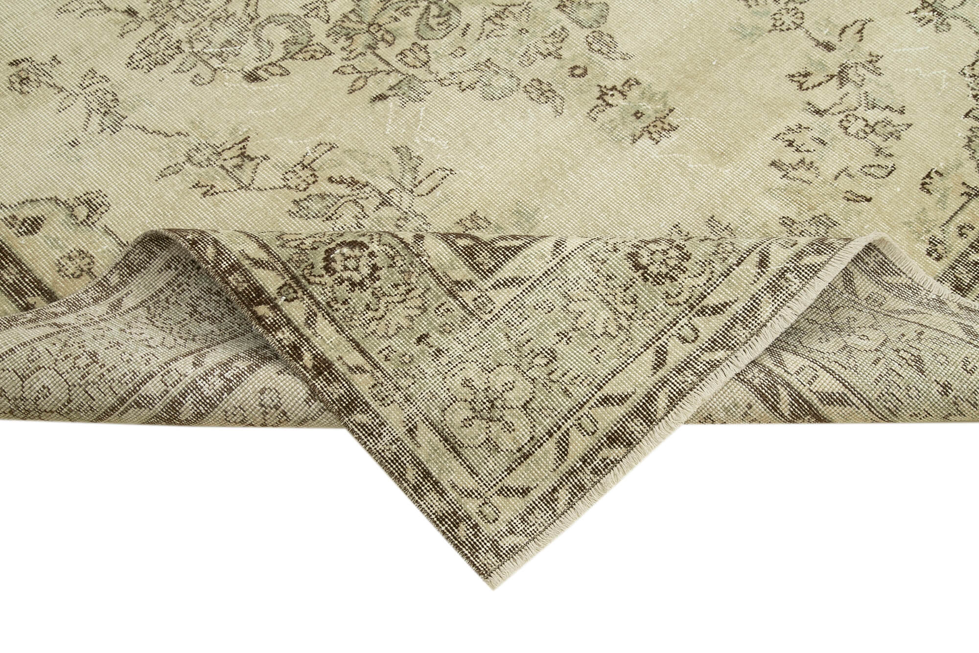 Handmade Vintage Area Rug – Beige Wool Carpet with Durable Cotton Weave 6'3''x9'10''