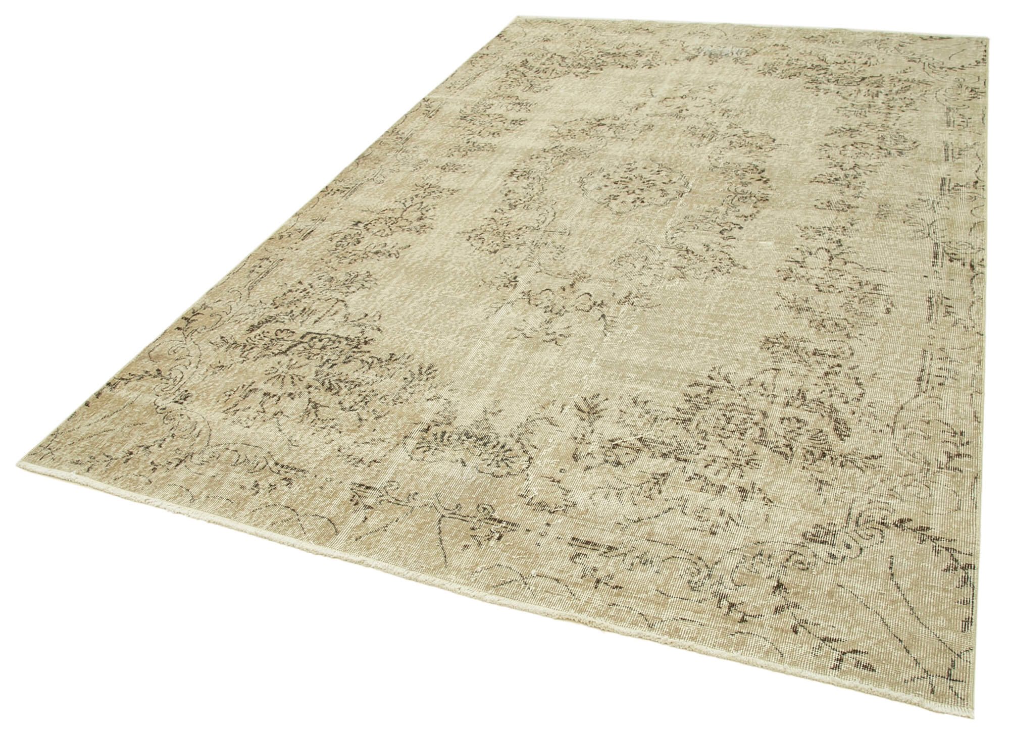 Handmade Wool Area Rug – Vintage Cotton Rug Beige 6'6''x10'4'' Durable Woven Carpet