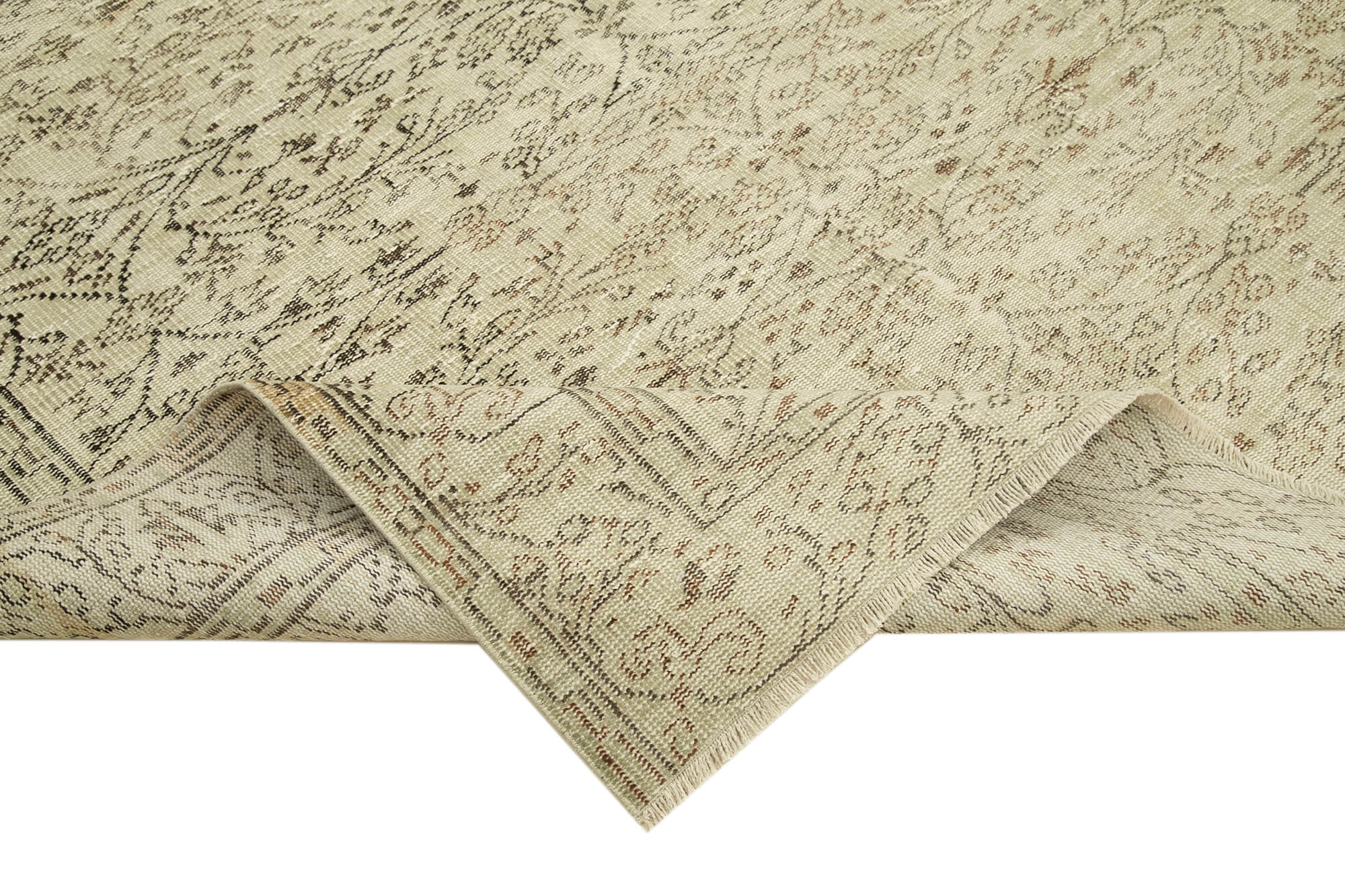 Handmade Wool Area Rug - Vintage Cotton Rug 6'3''x9'8'' Beige Esk?tme Style