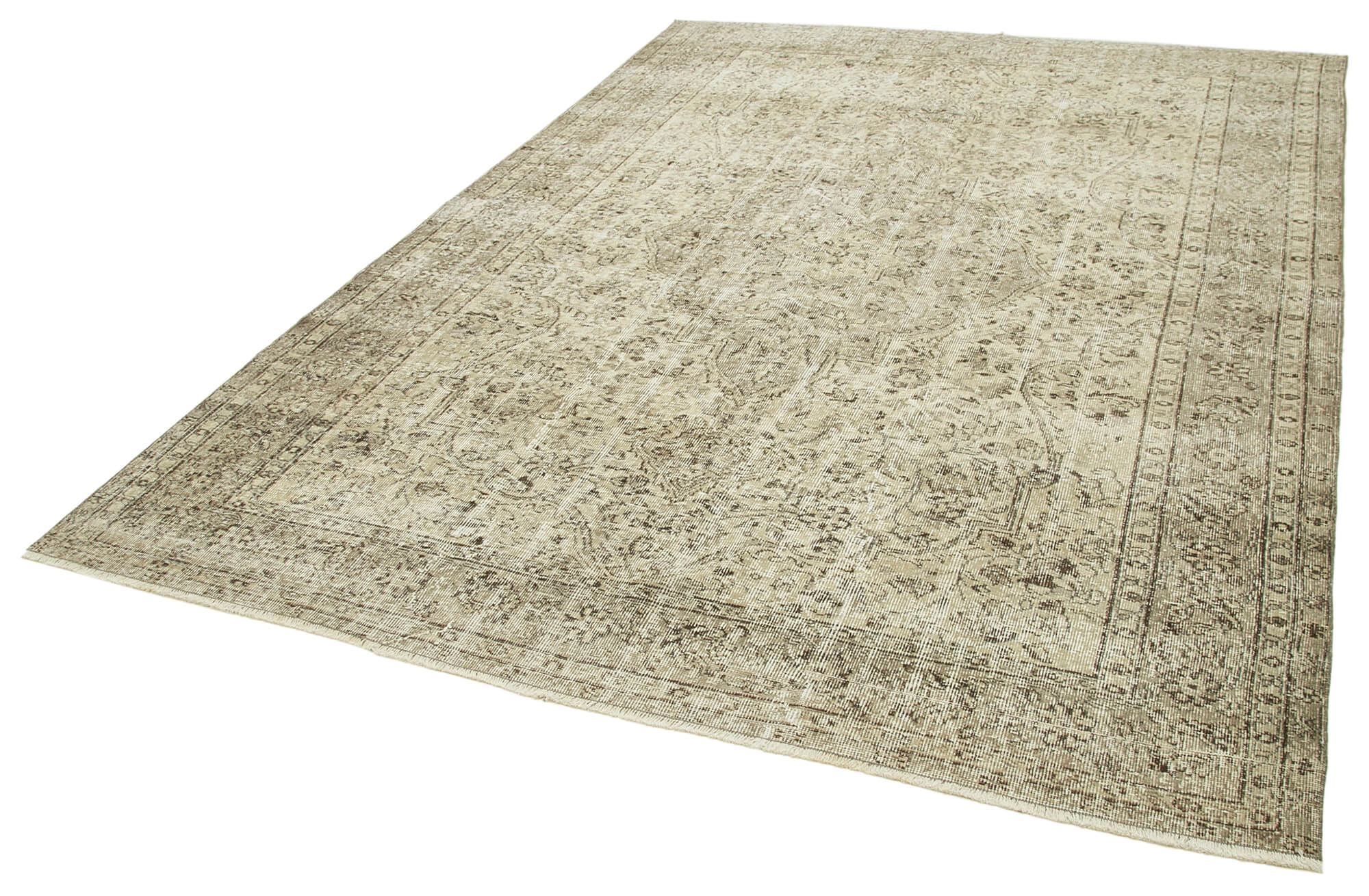 Handmade Wool Area Rug - Vintage Cotton Rug 7'0'' x 9'7'' Beige Wool Carpet