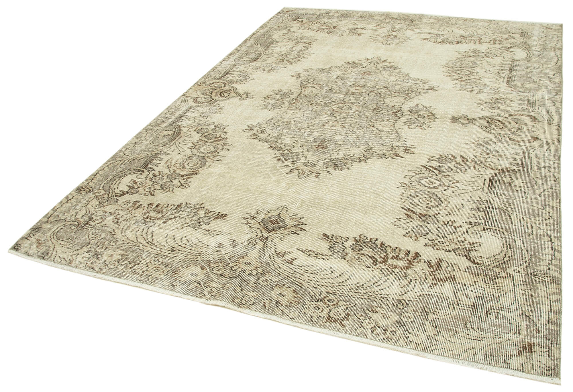Handmade Wool Area Rug – Vintage Cotton Rug Beige Area Carpet 6'4''x9'0''