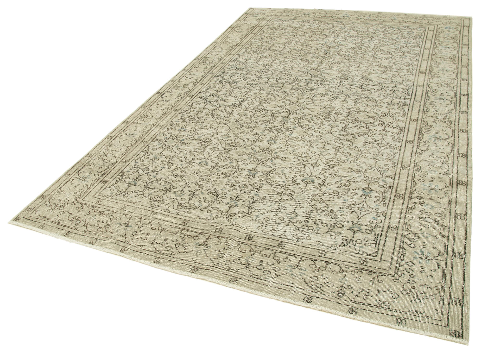Handmade Wool Area Rug | Durable Cotton Wool Rug - Vintage Beige Carpet 6x10