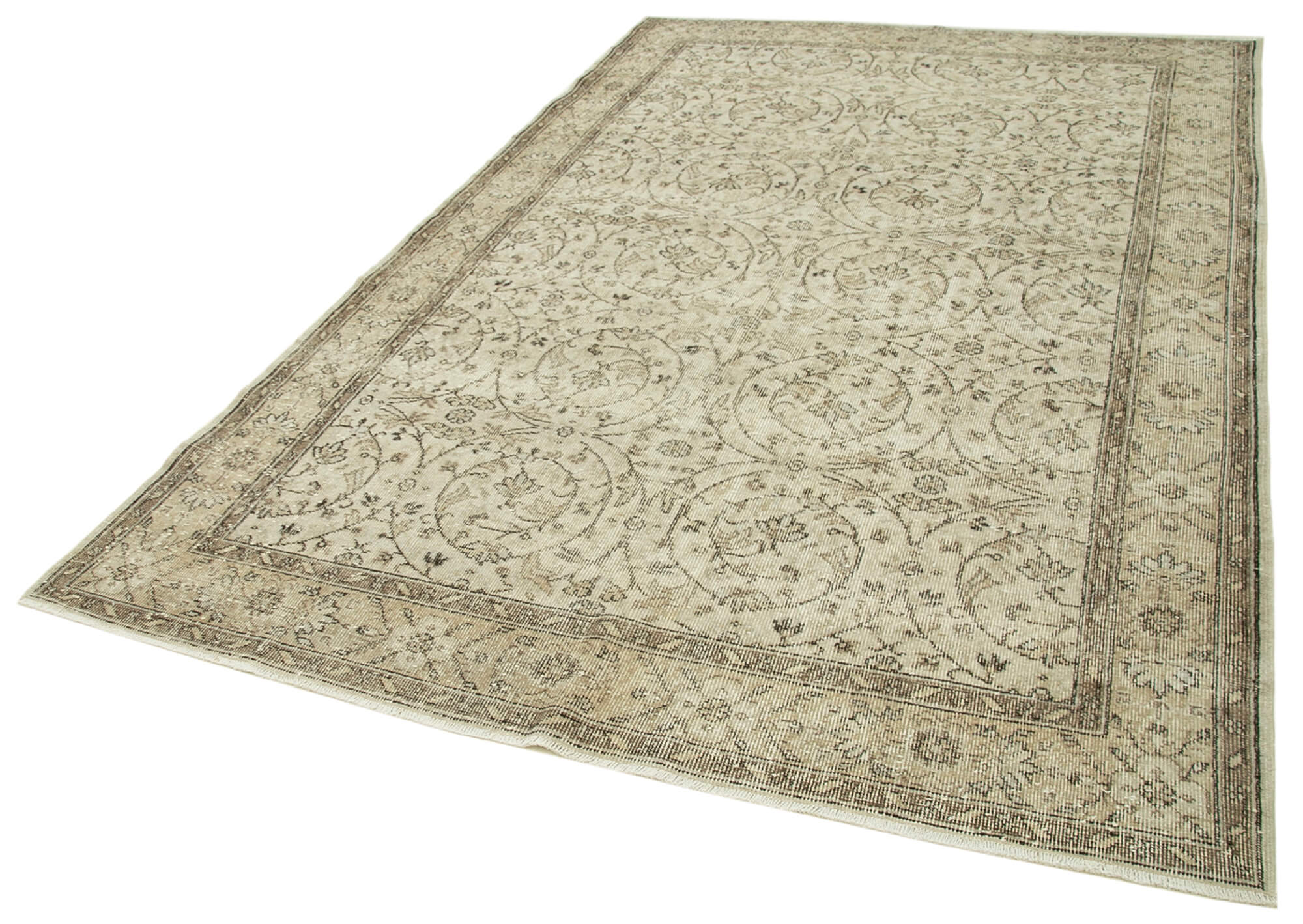 Handmade Vintage Area Rug – Neutral Beige Cotton Wool Floor Covering 6'3''x9'9''