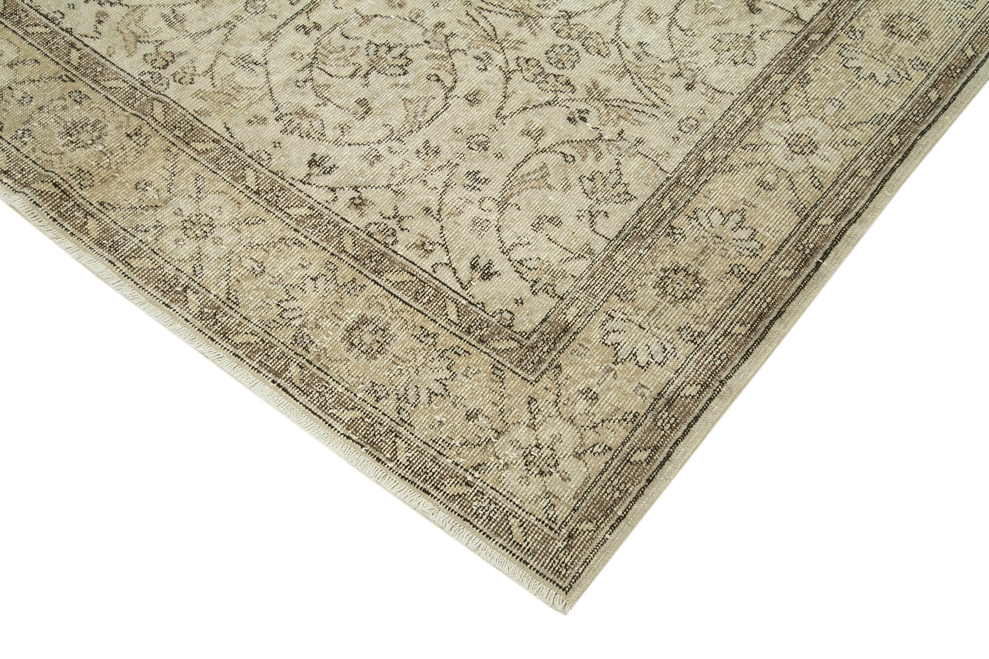 Handmade Vintage Area Rug – Neutral Beige Cotton Wool Floor Covering 6'3''x9'9''