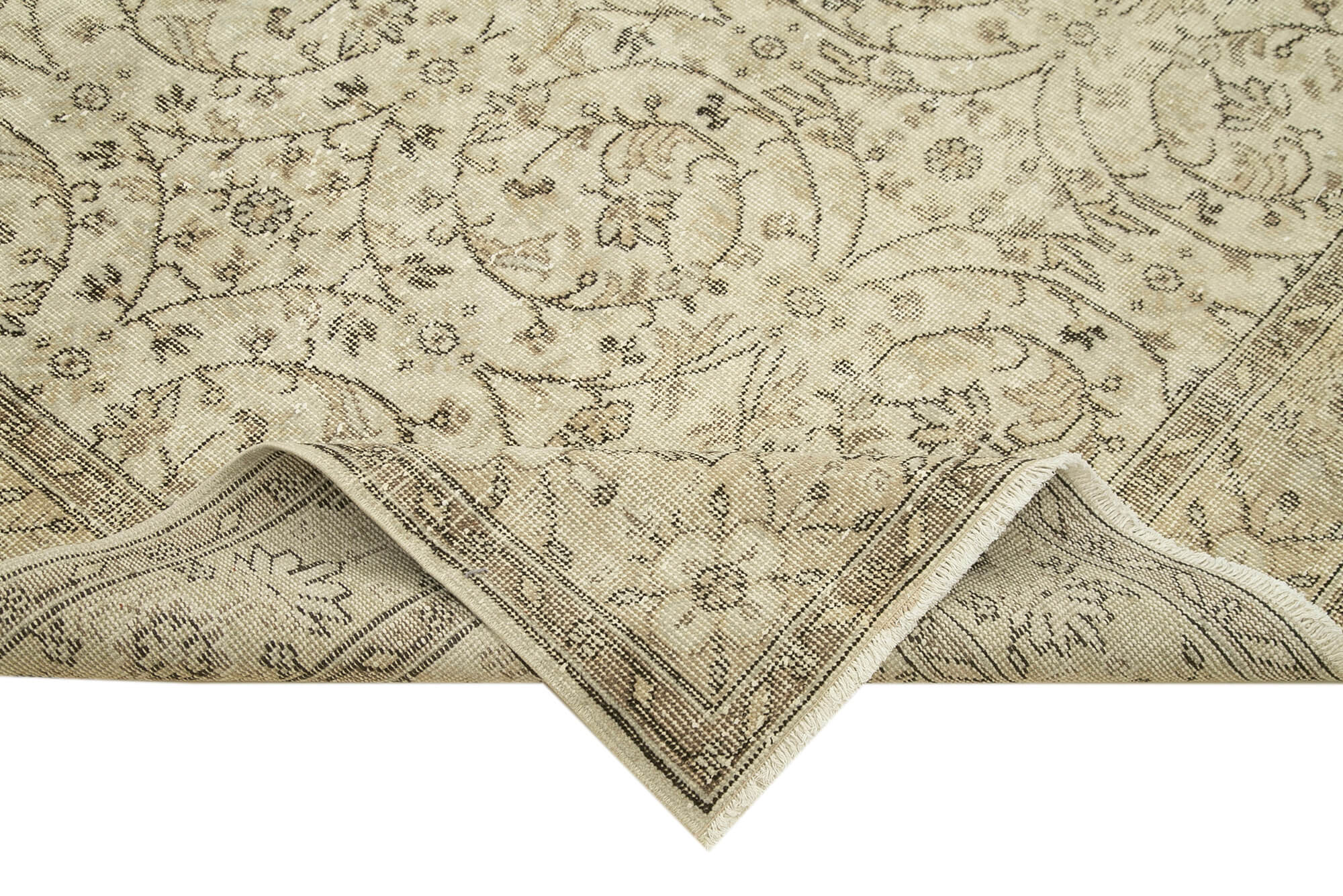 Handmade Vintage Area Rug – Neutral Beige Cotton Wool Floor Covering 6'3''x9'9''