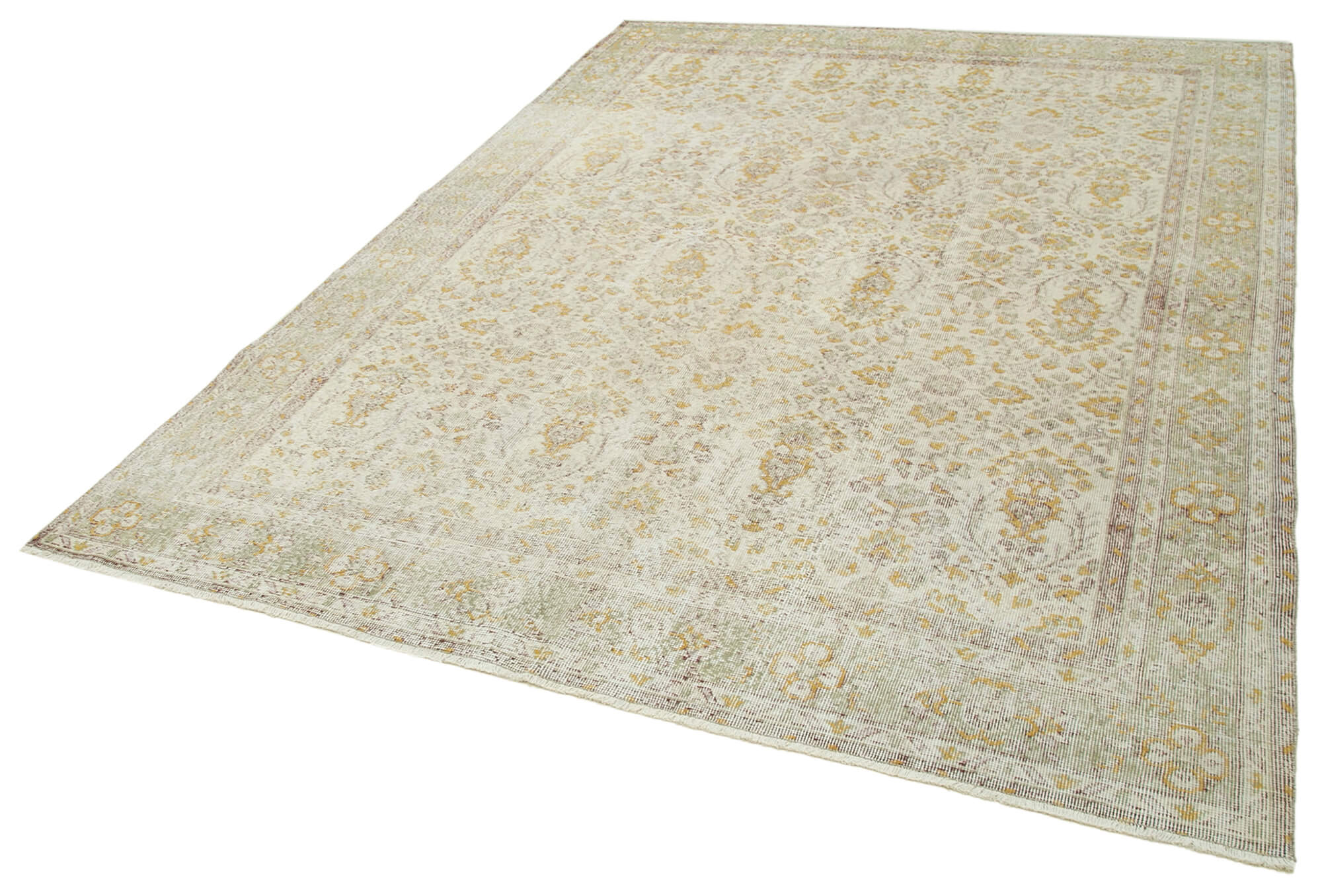 Vintage Handmade Area Rug – Beige Wool Rug, Hand Woven Cotton Wool Carpet 6'9''x9'5''