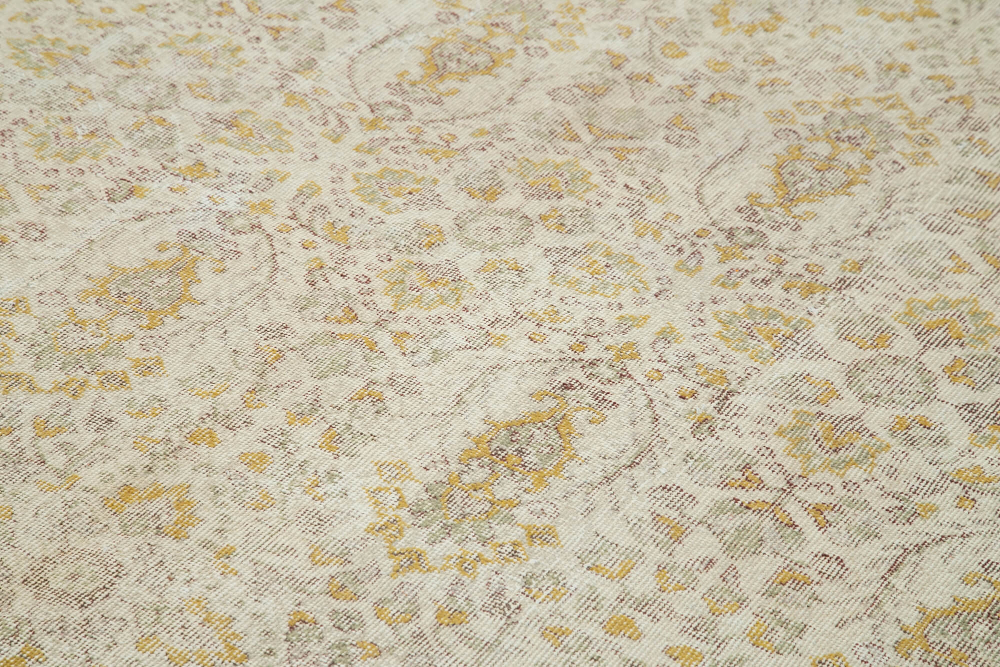 Vintage Handmade Area Rug – Beige Wool Rug, Hand Woven Cotton Wool Carpet 6'9''x9'5''