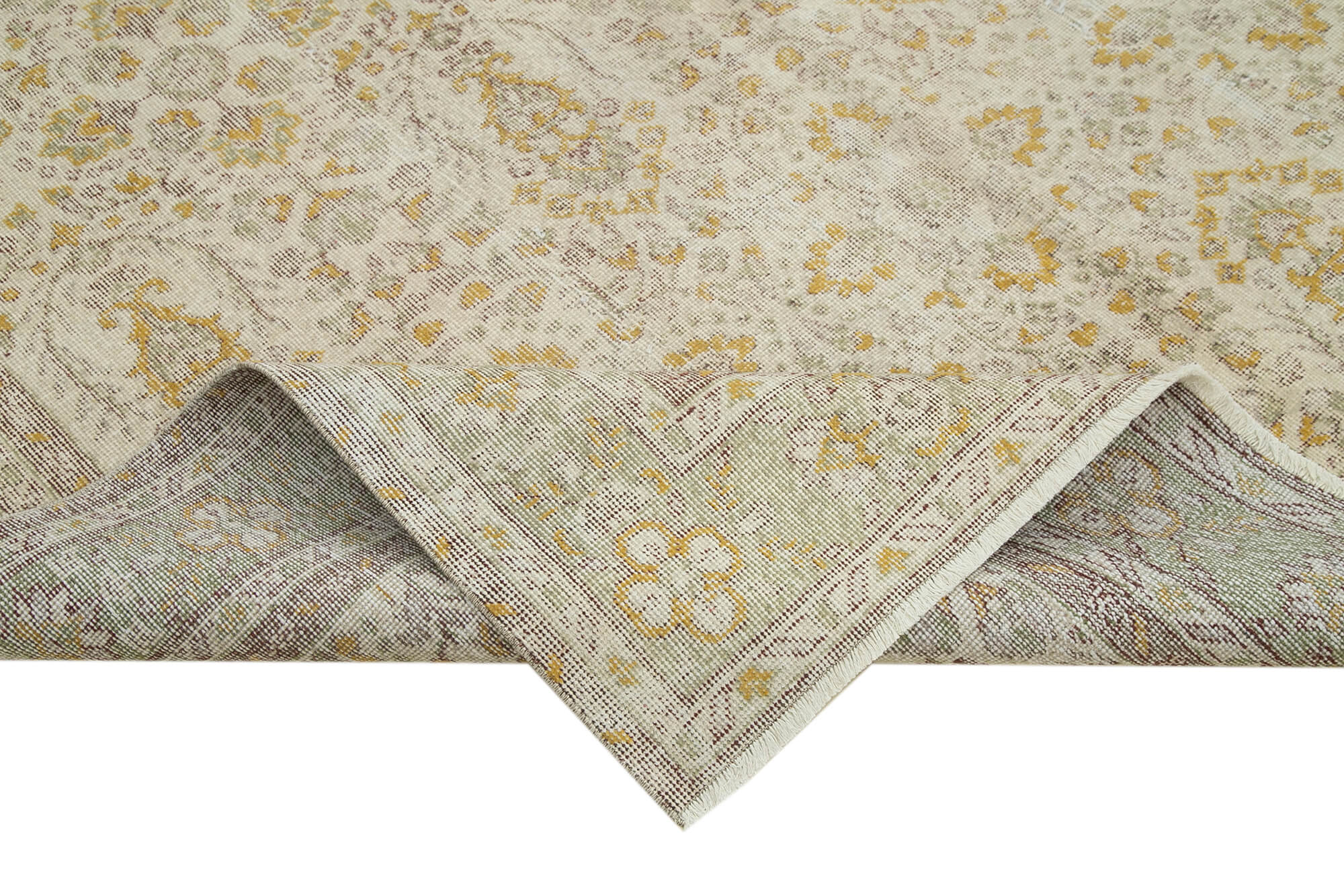 Vintage Handmade Area Rug – Beige Wool Rug, Hand Woven Cotton Wool Carpet 6'9''x9'5''