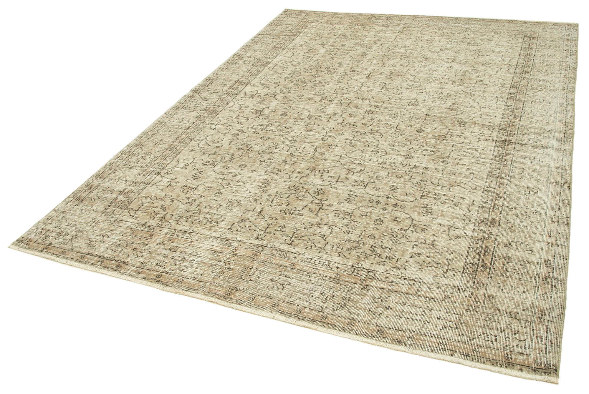 Handmade Wool Area Rug – Vintage Cotton Rug | Beige Turkish Wool Carpet 6'10''x9'4''
