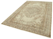 Handmade Wool Area Rug | Durable Cotton Weave Turkish Vintage Rug – Beige 6'4''x9'10''