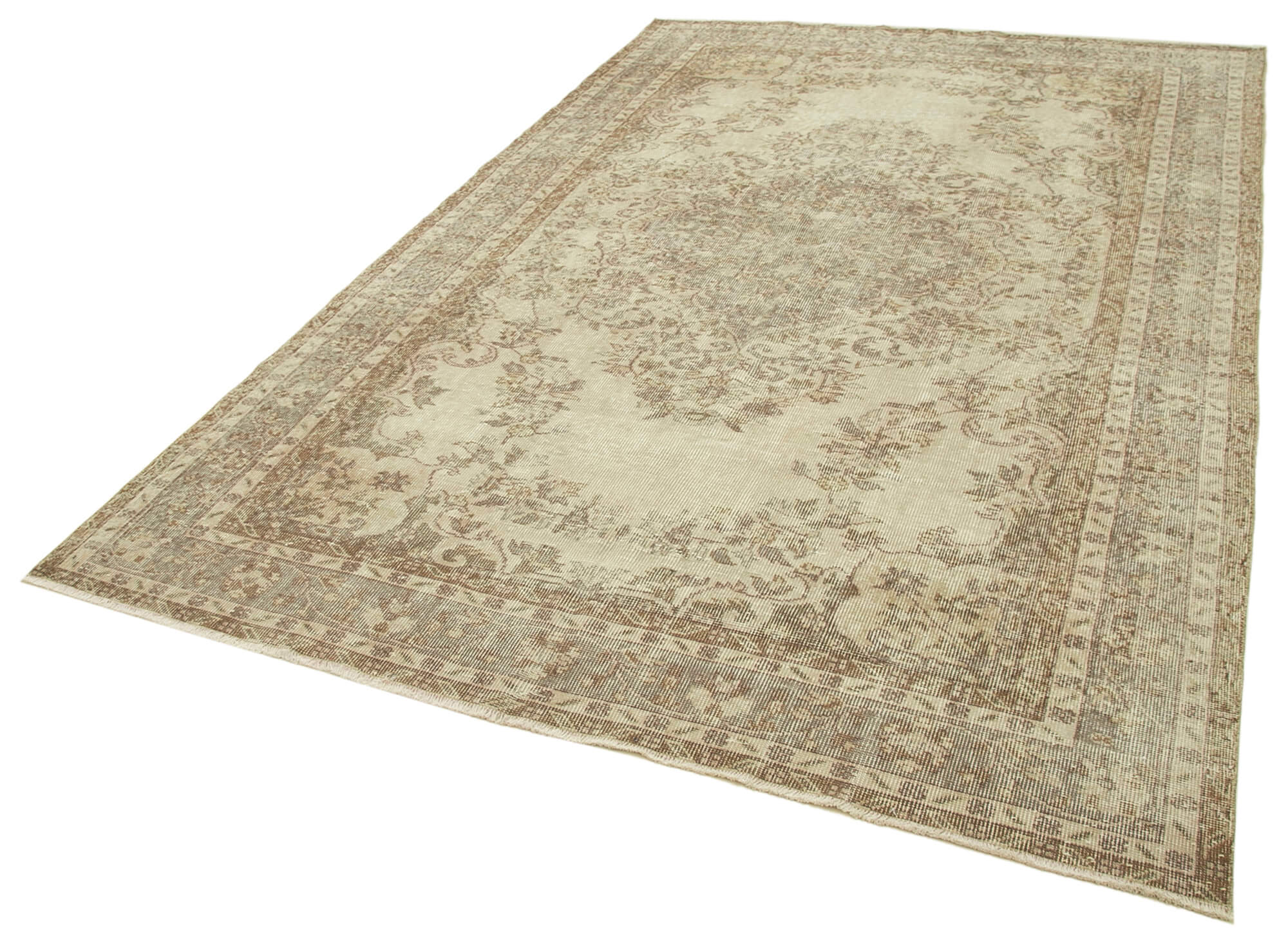 Handmade Wool Area Rug | Durable Cotton Weave Turkish Vintage Rug – Beige 6'4''x9'10''