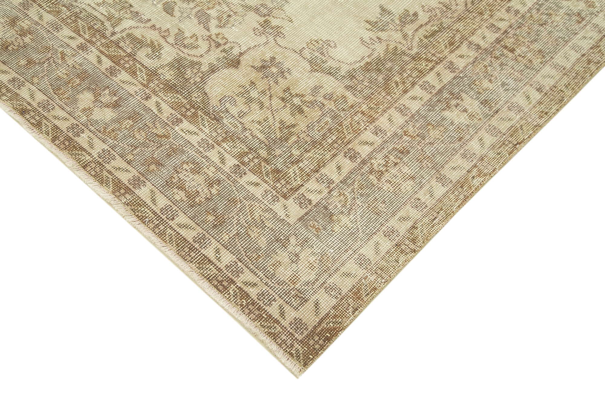 Handmade Wool Area Rug | Durable Cotton Weave Turkish Vintage Rug – Beige 6'4''x9'10''