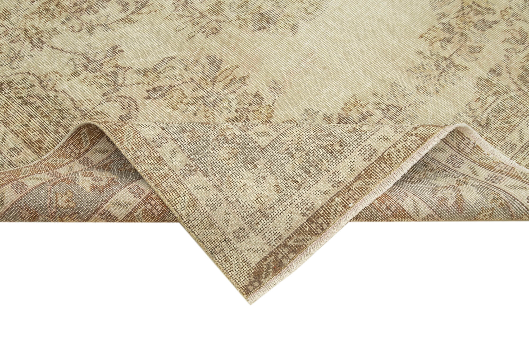 Handmade Wool Area Rug | Durable Cotton Weave Turkish Vintage Rug – Beige 6'4''x9'10''