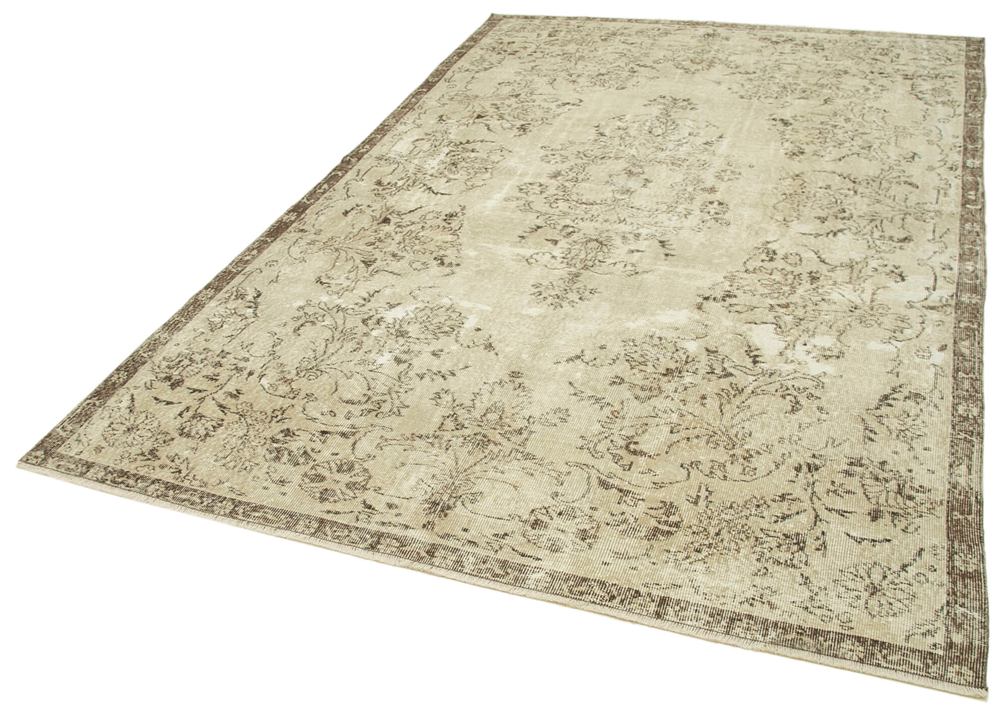 Handmade Wool Area Rug – Vintage Cotton Rug, Turkish Wool, Beige 6'4"x10'0"